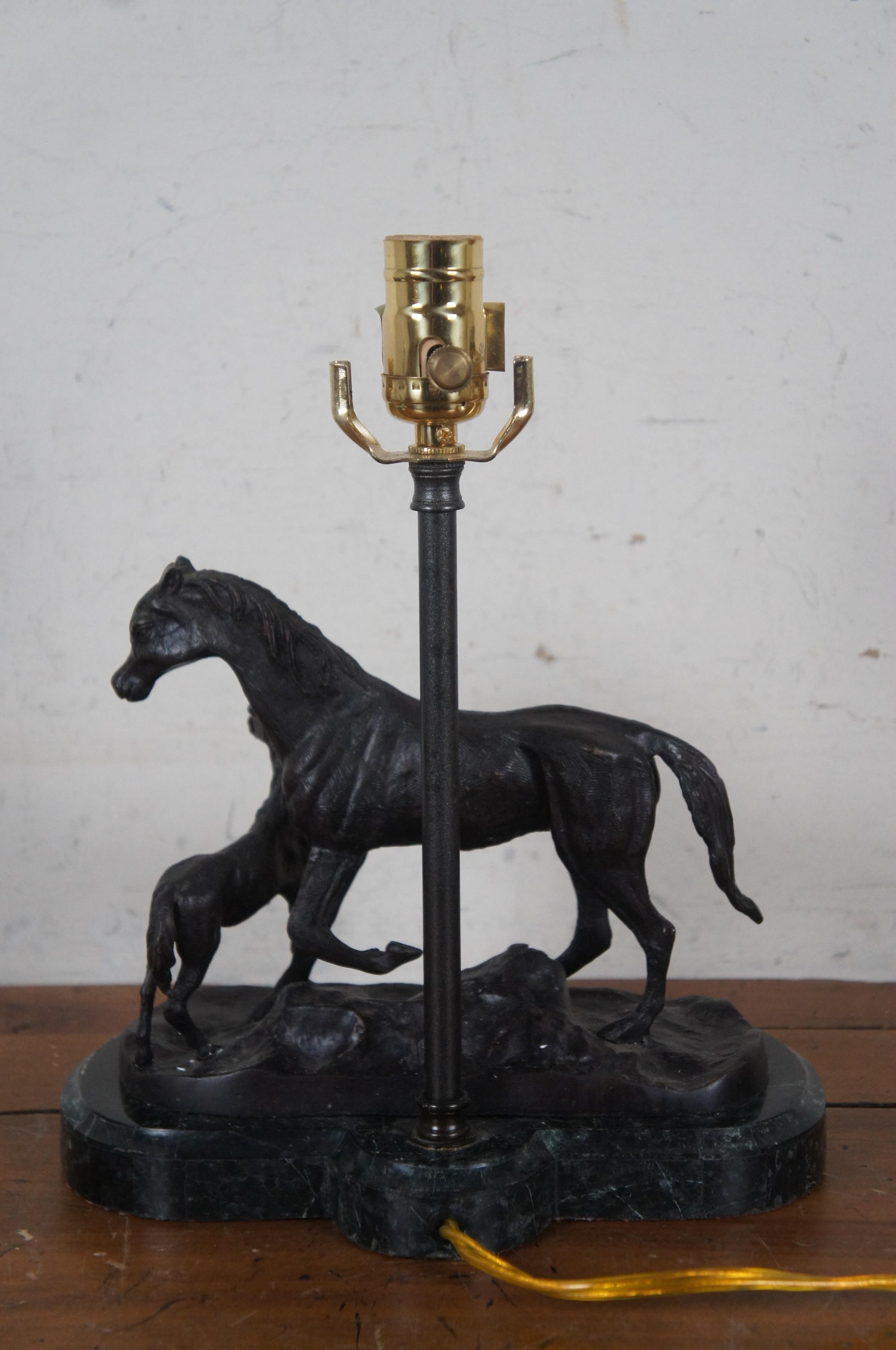 Maitland Smith Bronze Marble Tooled Leather Equestrian Horse Table Lamp 21