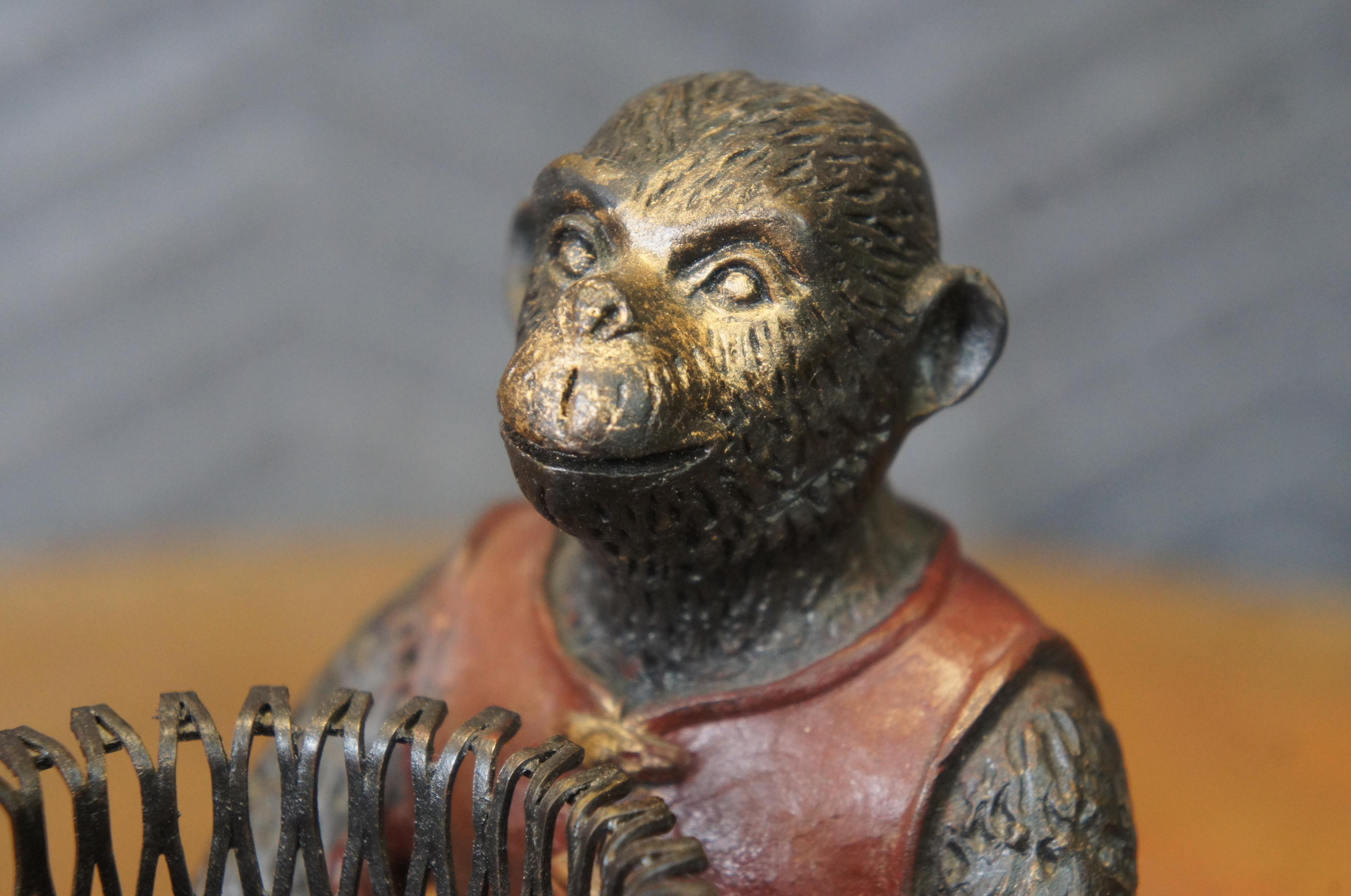 Maitland Smith Bronze Monkey Basket Votive Candle Holder Toothpick Pen Holder 8