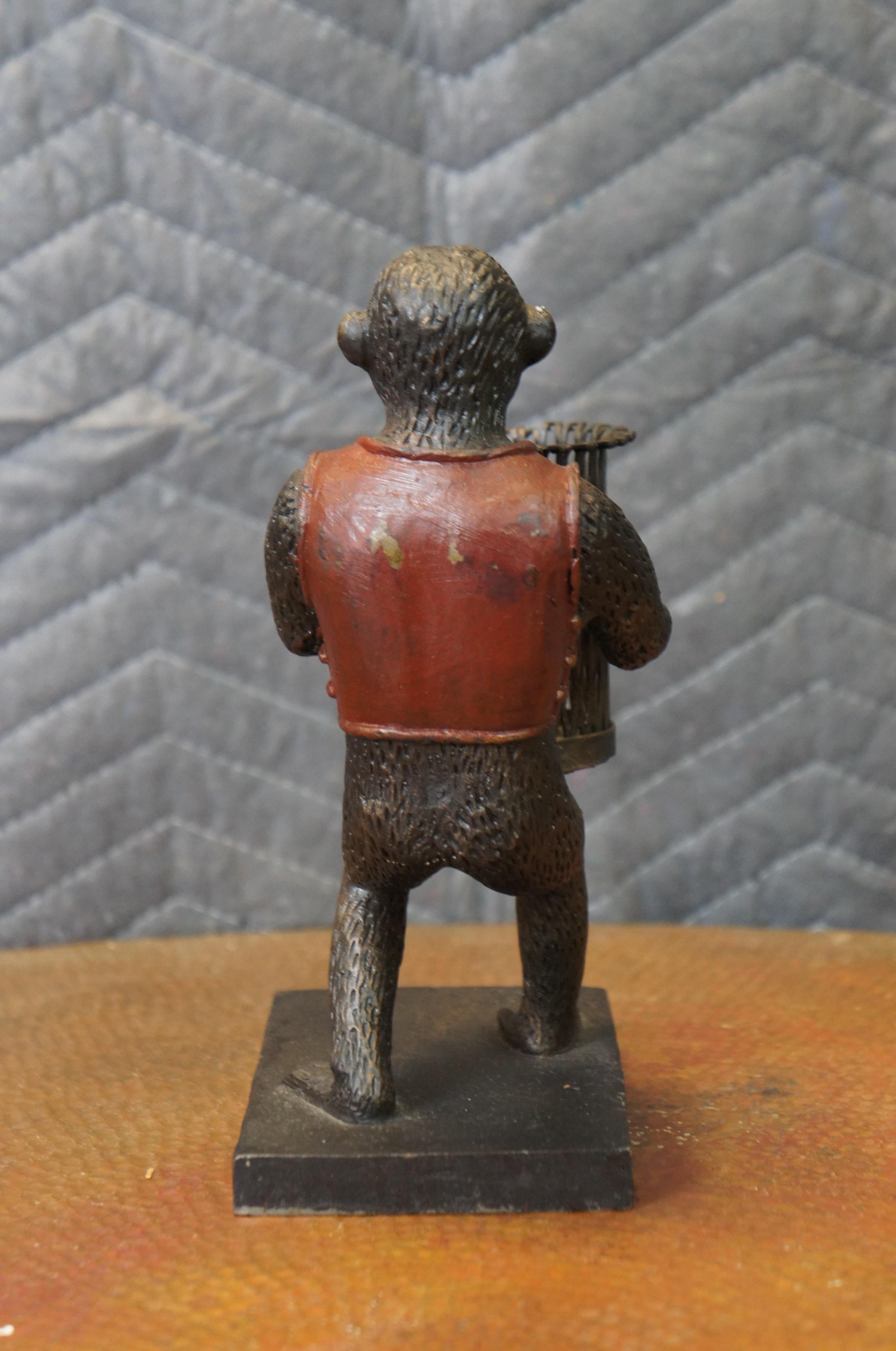 20th Century Maitland Smith Bronze Monkey Basket Votive Candle Holder Toothpick Pen Holder 8