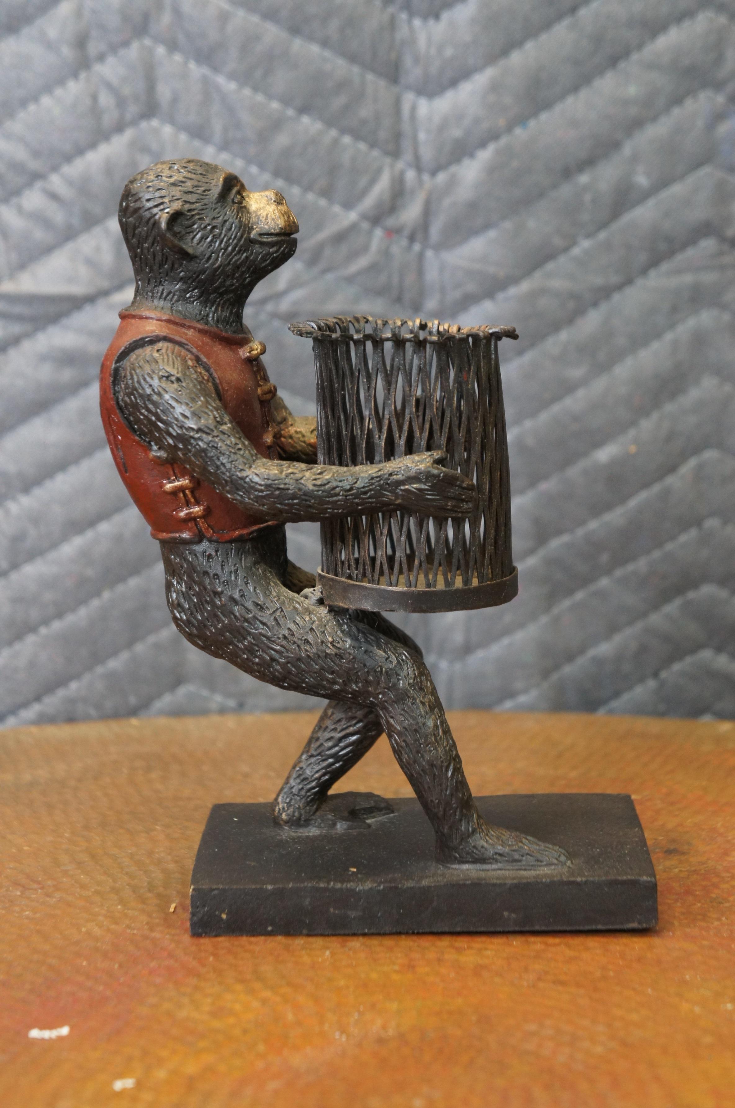 Maitland Smith Bronze Monkey Basket Votive Candle Holder Toothpick Pen Holder 8