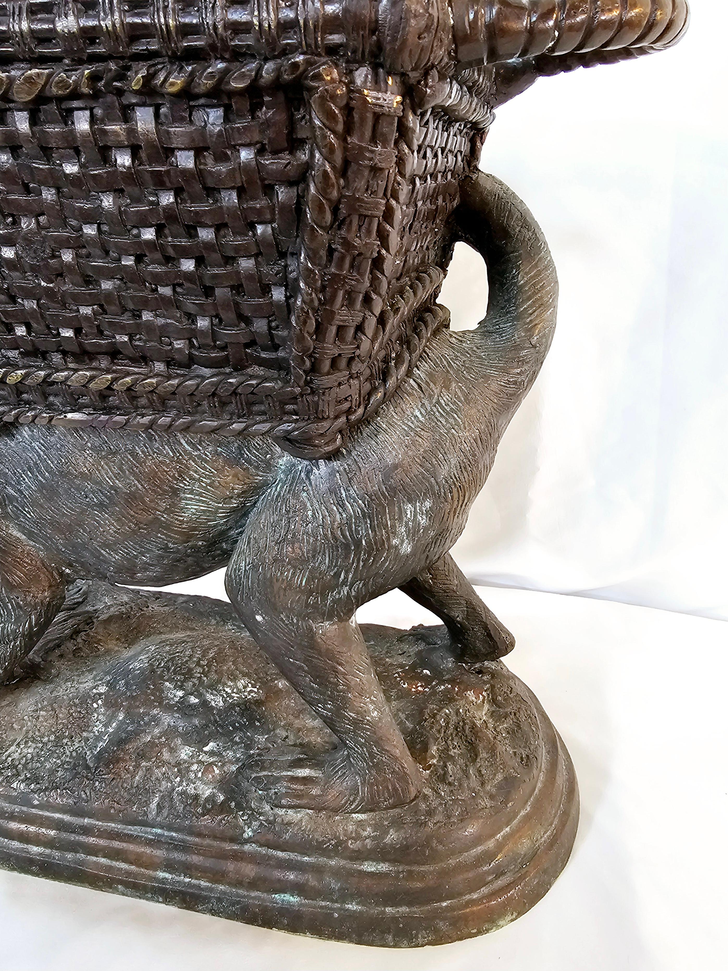 Maitland Smith bronze monkey carrying fruit lidded container For Sale 3