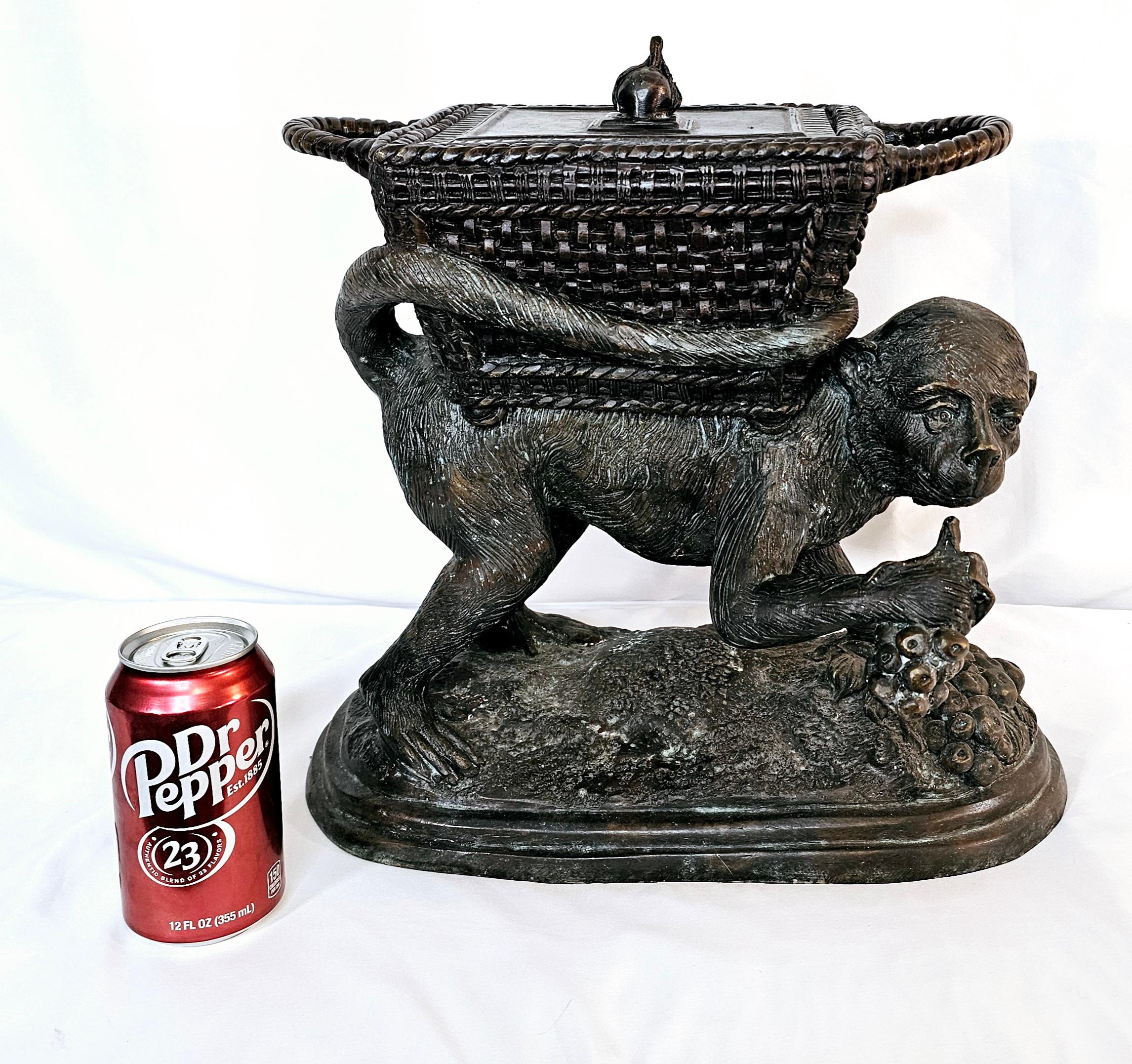 Maitland Smith bronze monkey carrying fruit lidded container For Sale 5