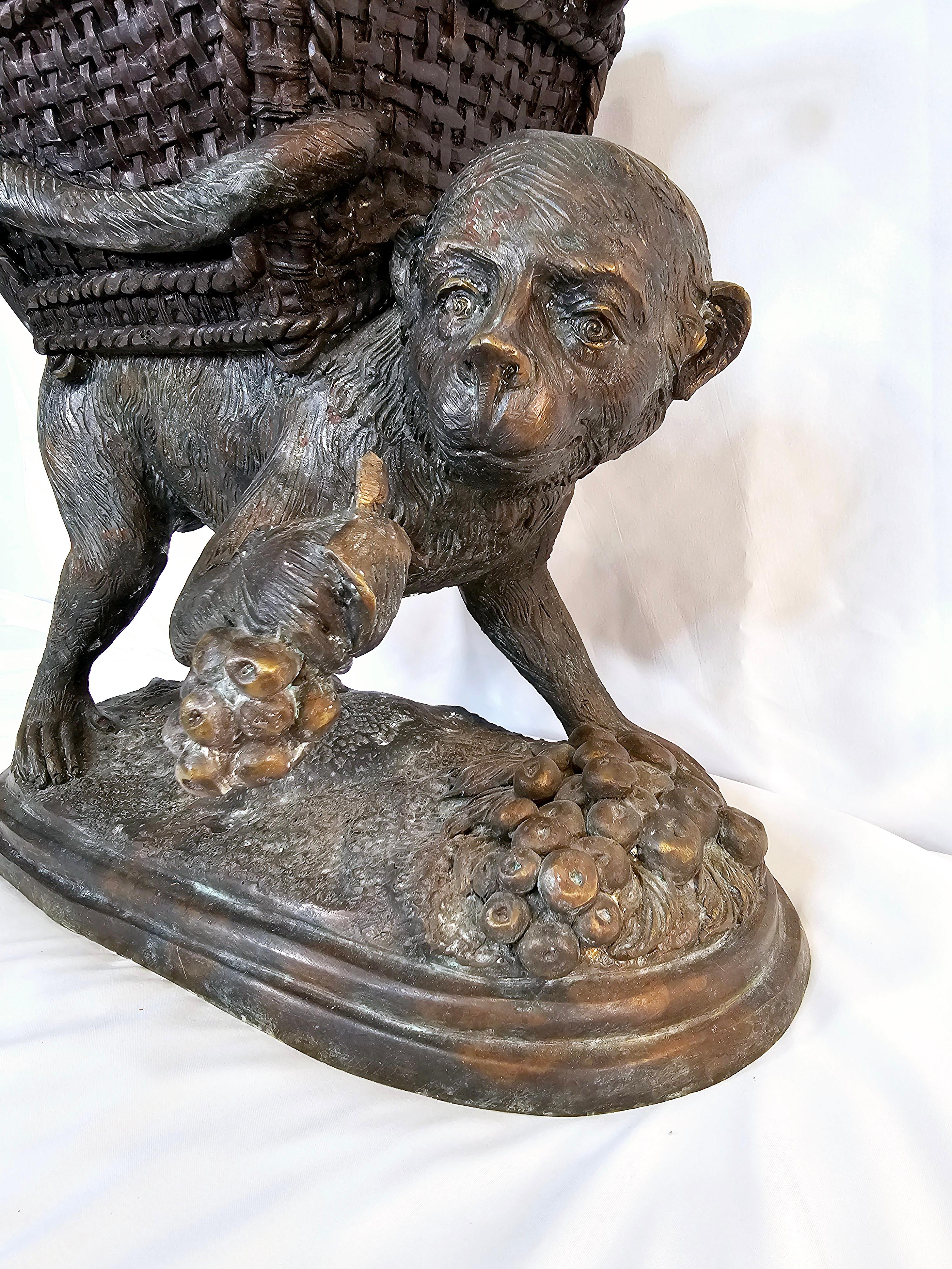 Maitland Smith bronze monkey carrying fruit lidded container For Sale 6