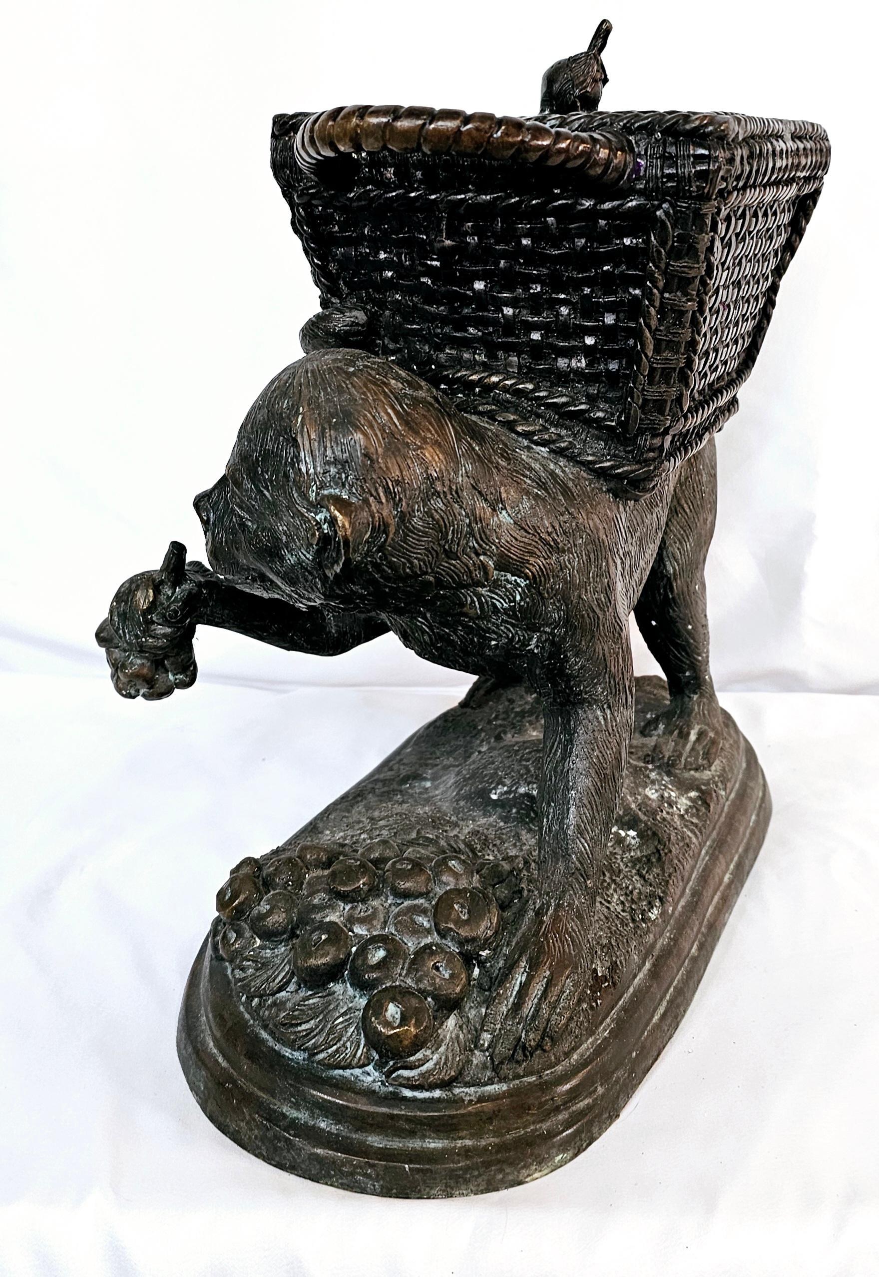 Maitland Smith bronze monkey carrying fruit lidded container For Sale 11