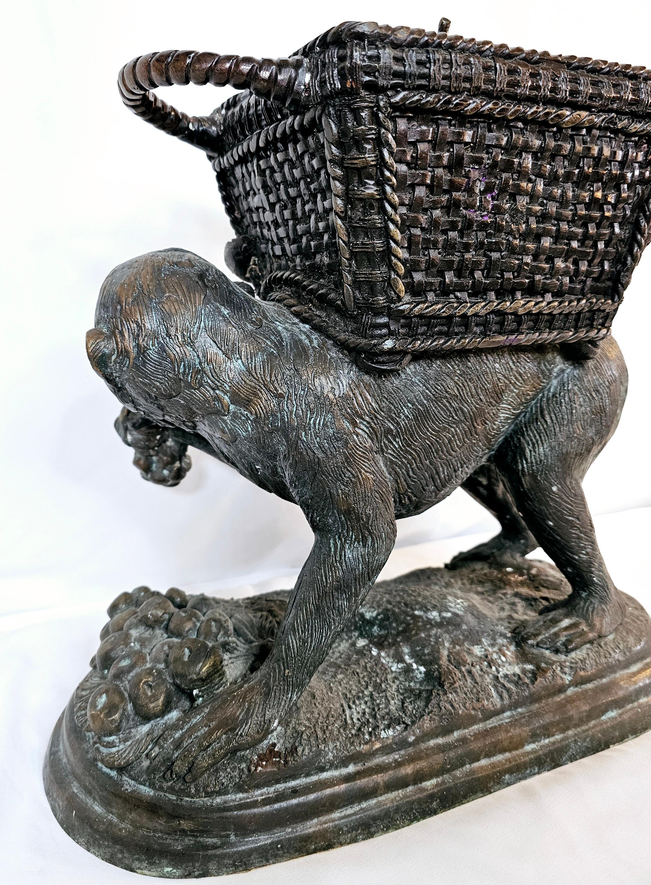 Other Maitland Smith bronze monkey carrying fruit lidded container For Sale