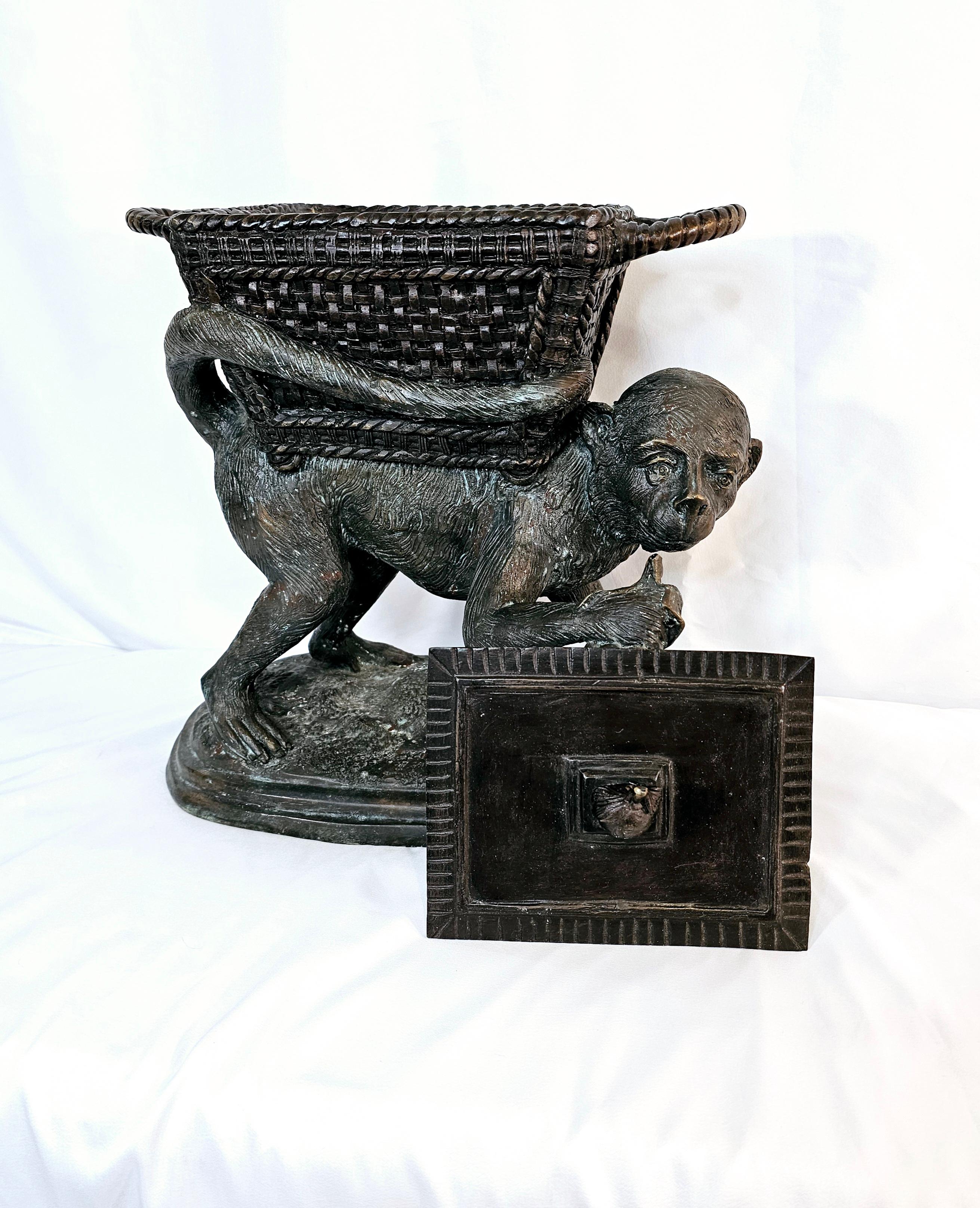 Maitland Smith bronze monkey carrying fruit lidded container For Sale 2