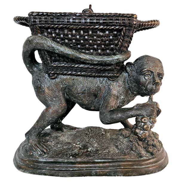 Maitland Smith bronze monkey carrying fruit lidded container For Sale ...