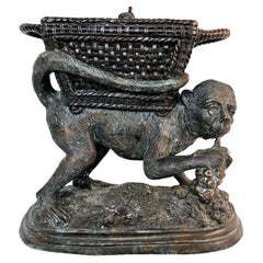 Maitland Smith bronze monkey carrying fruit lidded container