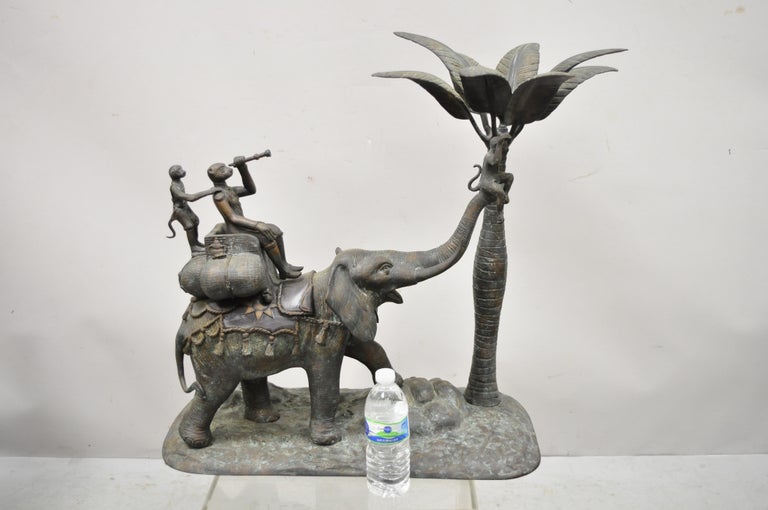 Maitland Smith Bronze Monkey Elephant Palm Tree Sculpture Candle Holder, a Pair For Sale 4