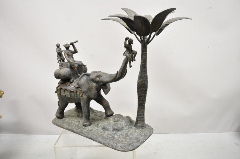 Maitland Smith Bronze Monkey Elephant Palm Tree Sculpture Candle Holder, a Pair For Sale 6