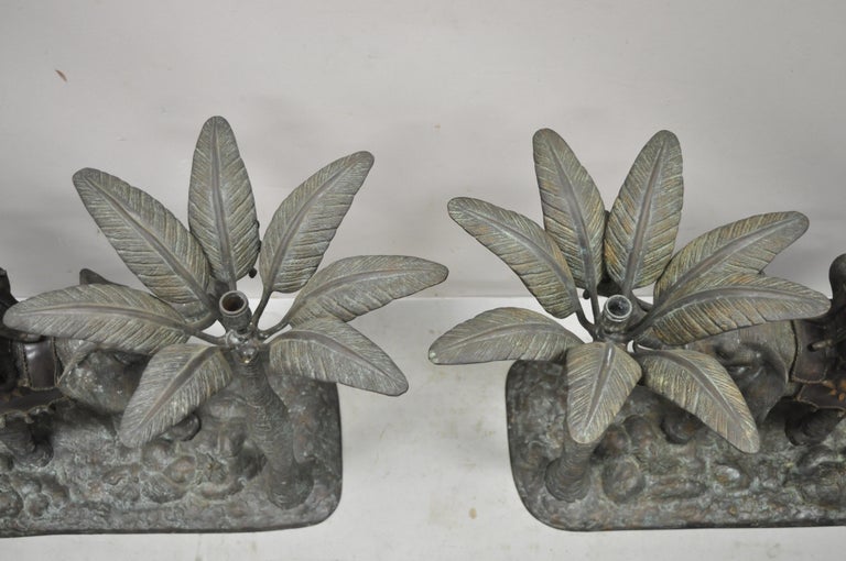 Maitland Smith Bronze Monkey Elephant Palm Tree Sculpture Candle Holder, a Pair For Sale 1