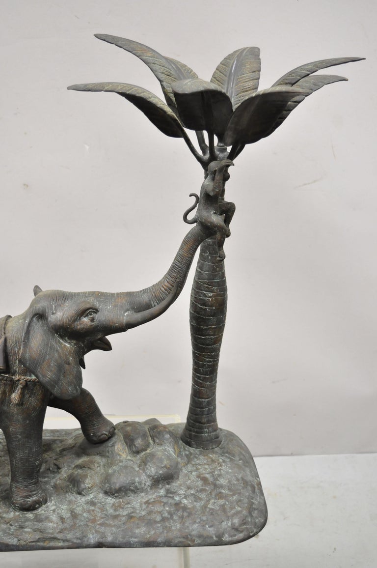 Maitland Smith Bronze Monkey Elephant Palm Tree Sculpture Candle Holder, a Pair For Sale 2