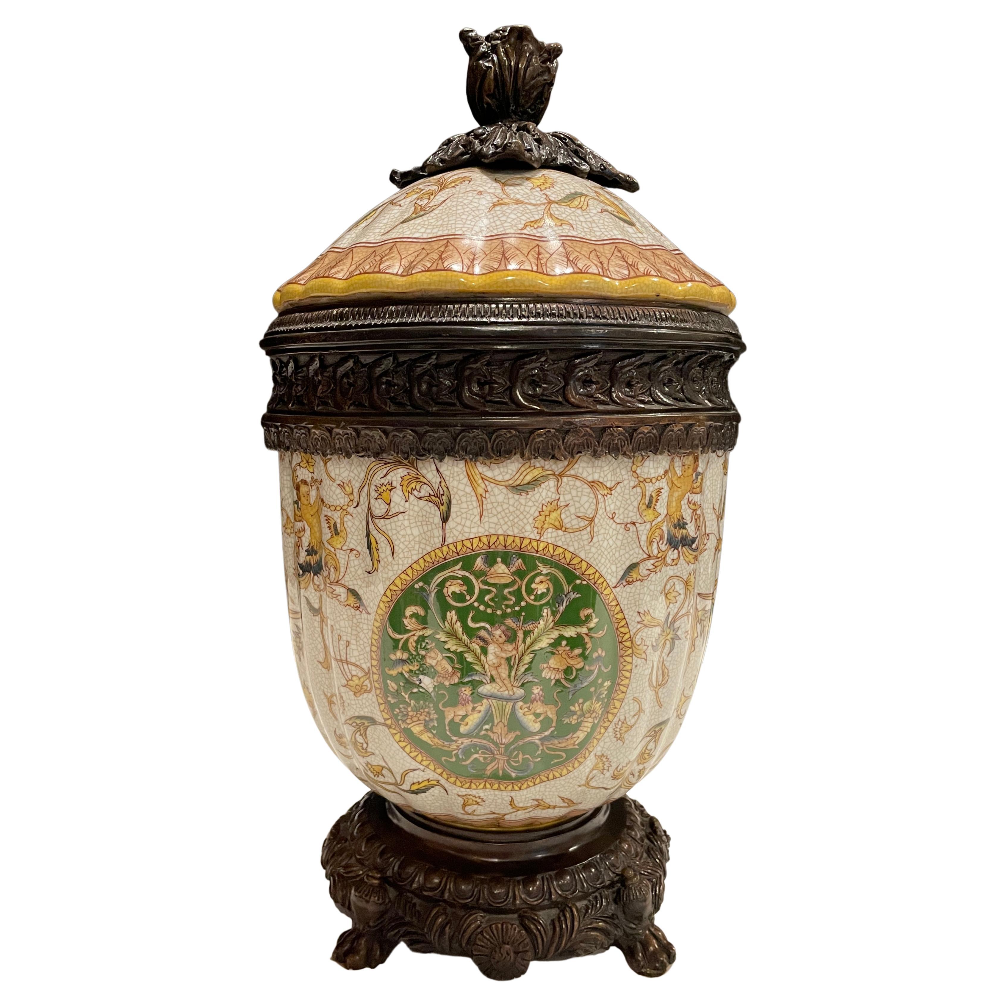 Maitland Smith Bronze Mounted Covered Urn