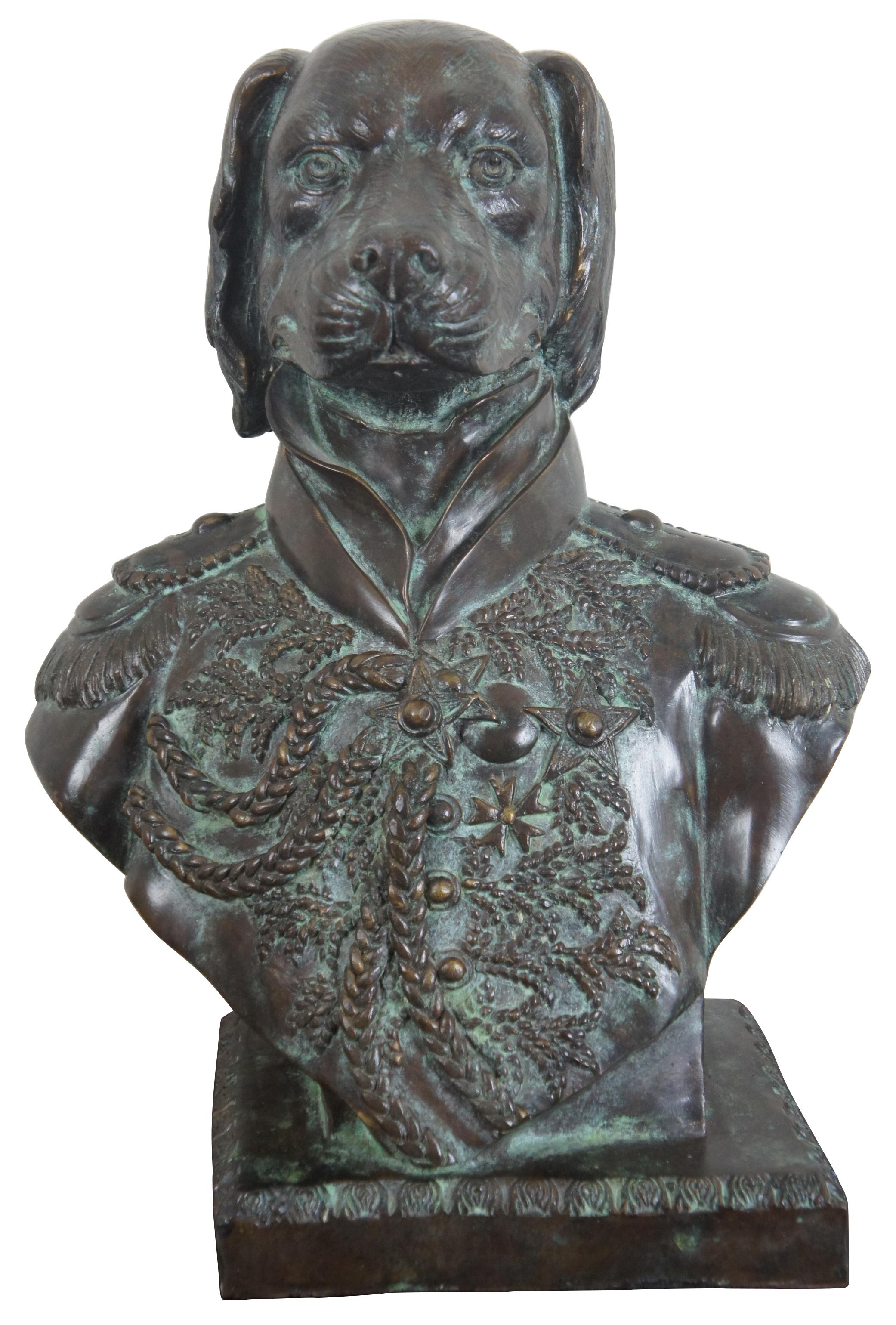 Maitland Smith bronze Napoleon dog bust sculpture statue Military uniform 16