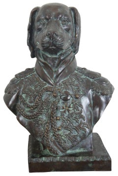 Maitland Smith Bronze Napoleon Dog Bust Sculpture Statue Military Uniform