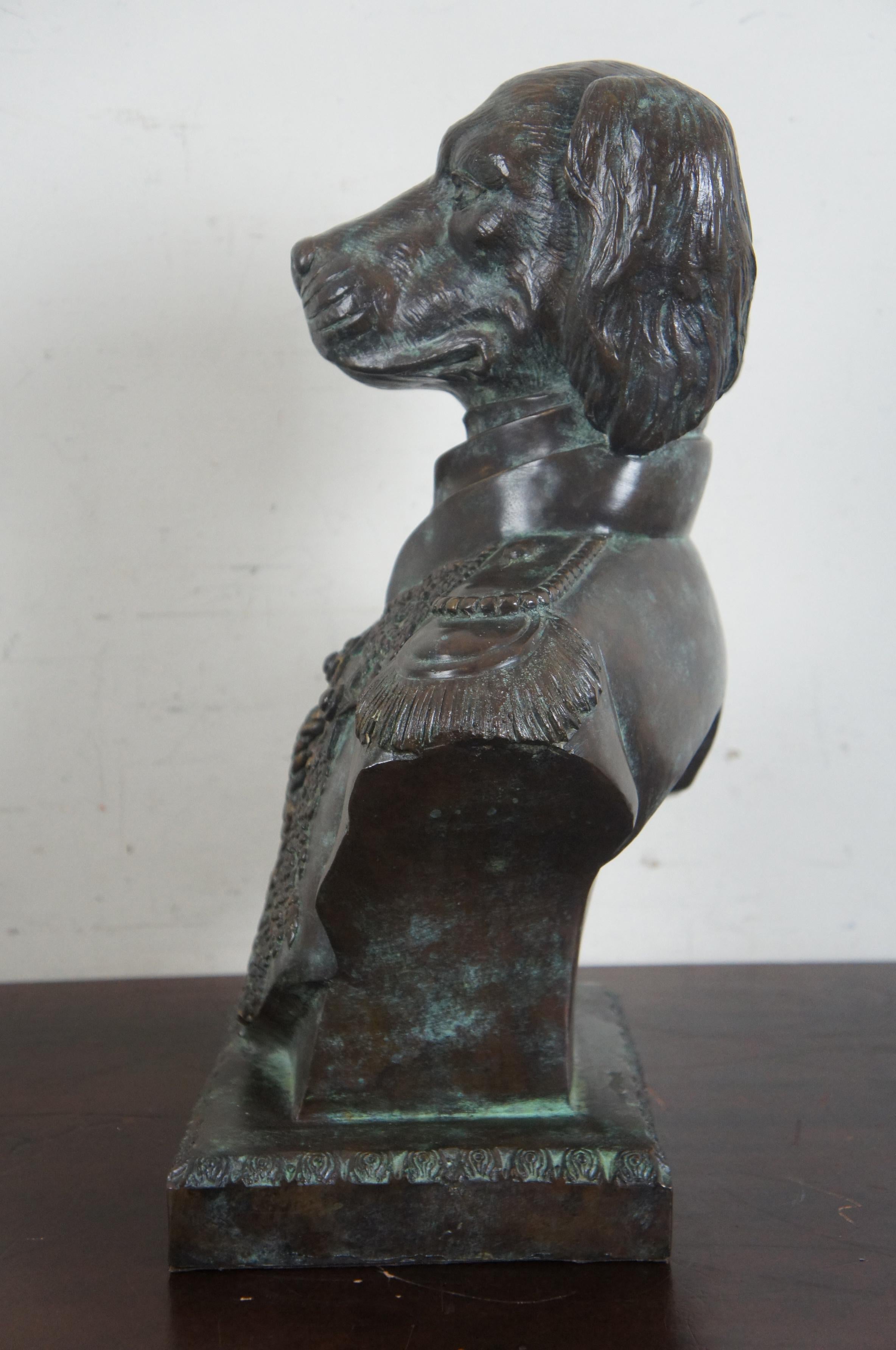 Maitland Smith Bronze Napoleon Dog Bust Sculpture Statue Military Uniform In Good Condition In Dayton, OH
