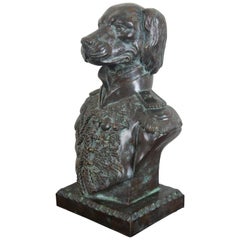 Maitland Smith Bronze Napoleon Dog Bust Sculpture Statue Military Uniform