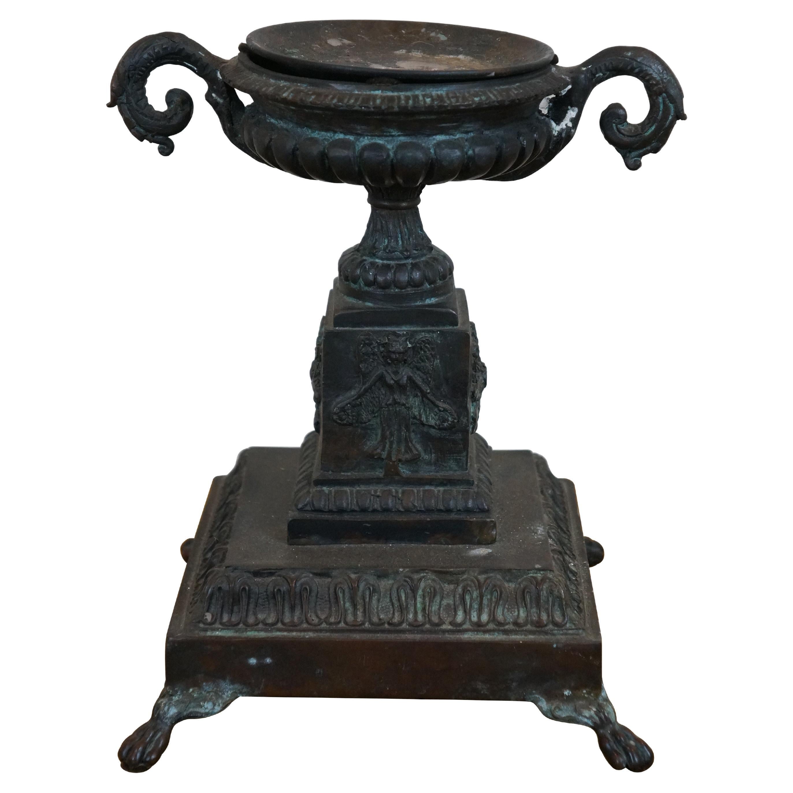 Maitland Smith Bronze Neoclassical Footed Trophy Urn Candle Holder Pillar 11"