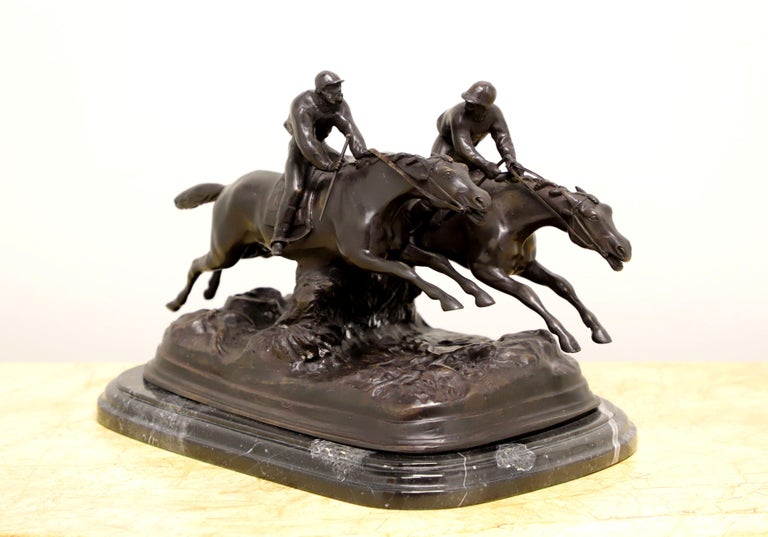 MAITLAND SMITH Bronze on Marble Base Jockeys on Racehorses Sculpture