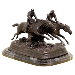MAITLAND SMITH Bronze on Marble Base Jockeys on Racehorses