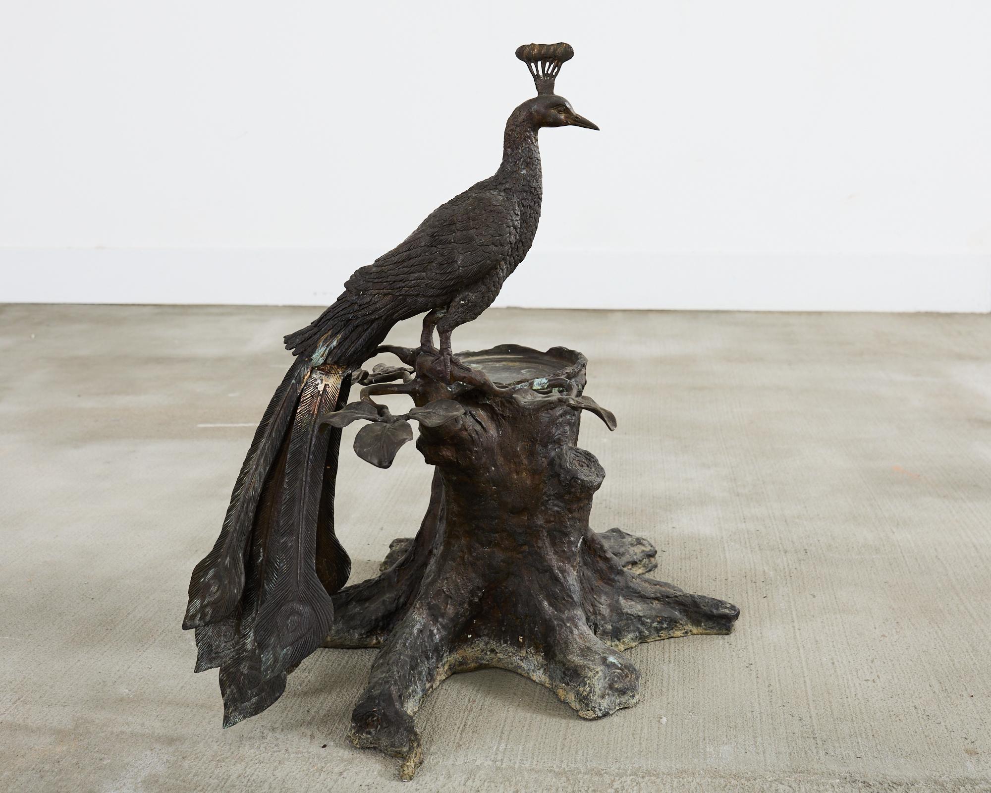 Victorian Maitland Smith Bronze Peacock Drinks Table Plant Stand Sculpture For Sale