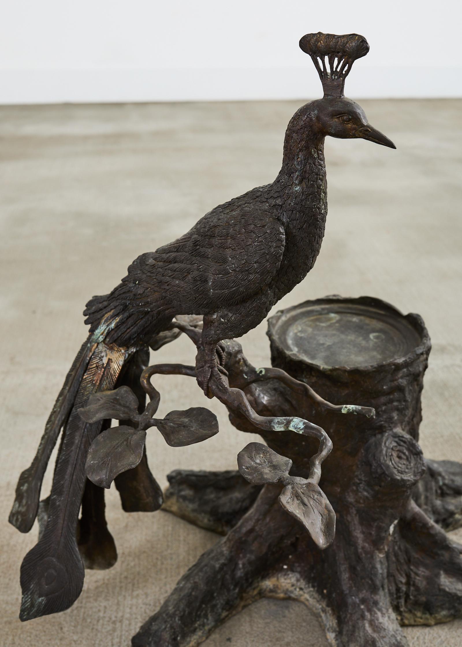 Patinated Maitland Smith Bronze Peacock Drinks Table Plant Stand Sculpture For Sale