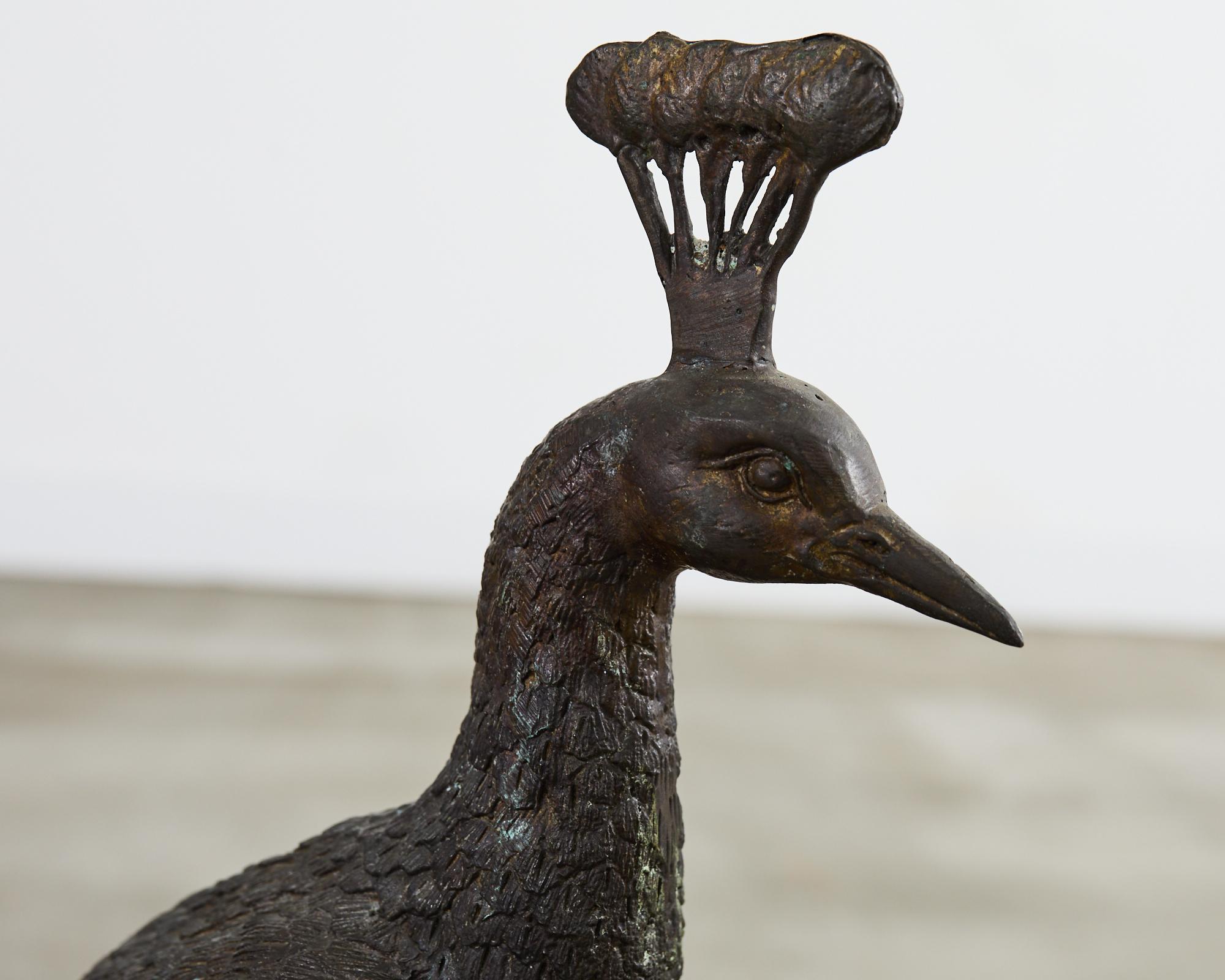 Maitland Smith Bronze Peacock Drinks Table Plant Stand Sculpture In Good Condition For Sale In Rio Vista, CA