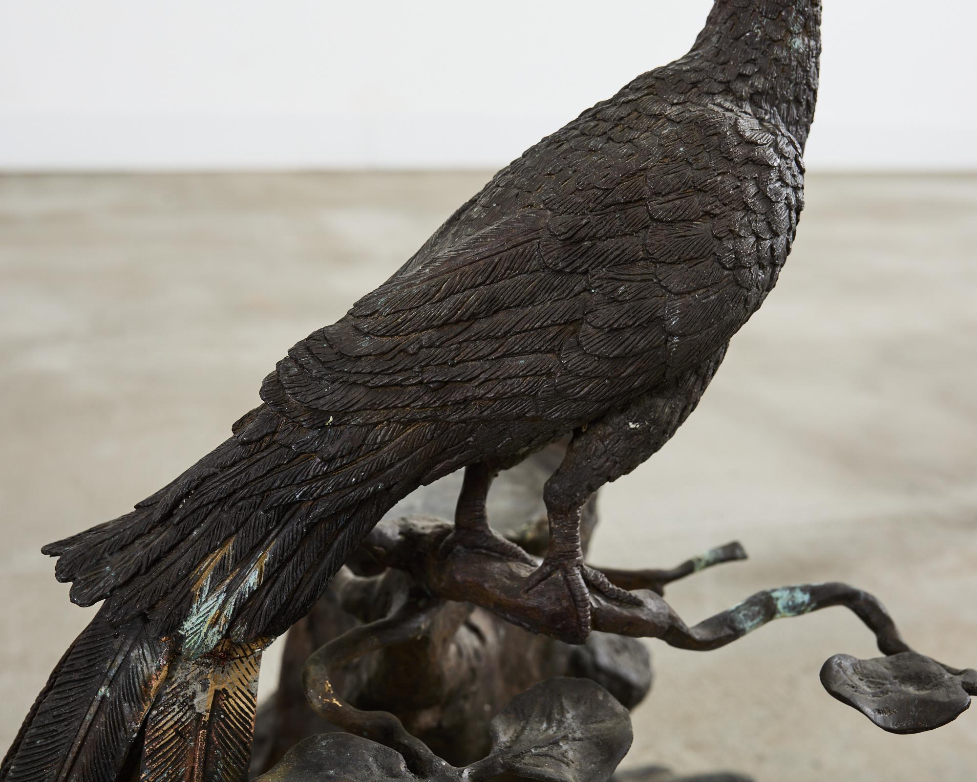 20th Century Maitland Smith Bronze Peacock Drinks Table Plant Stand Sculpture For Sale