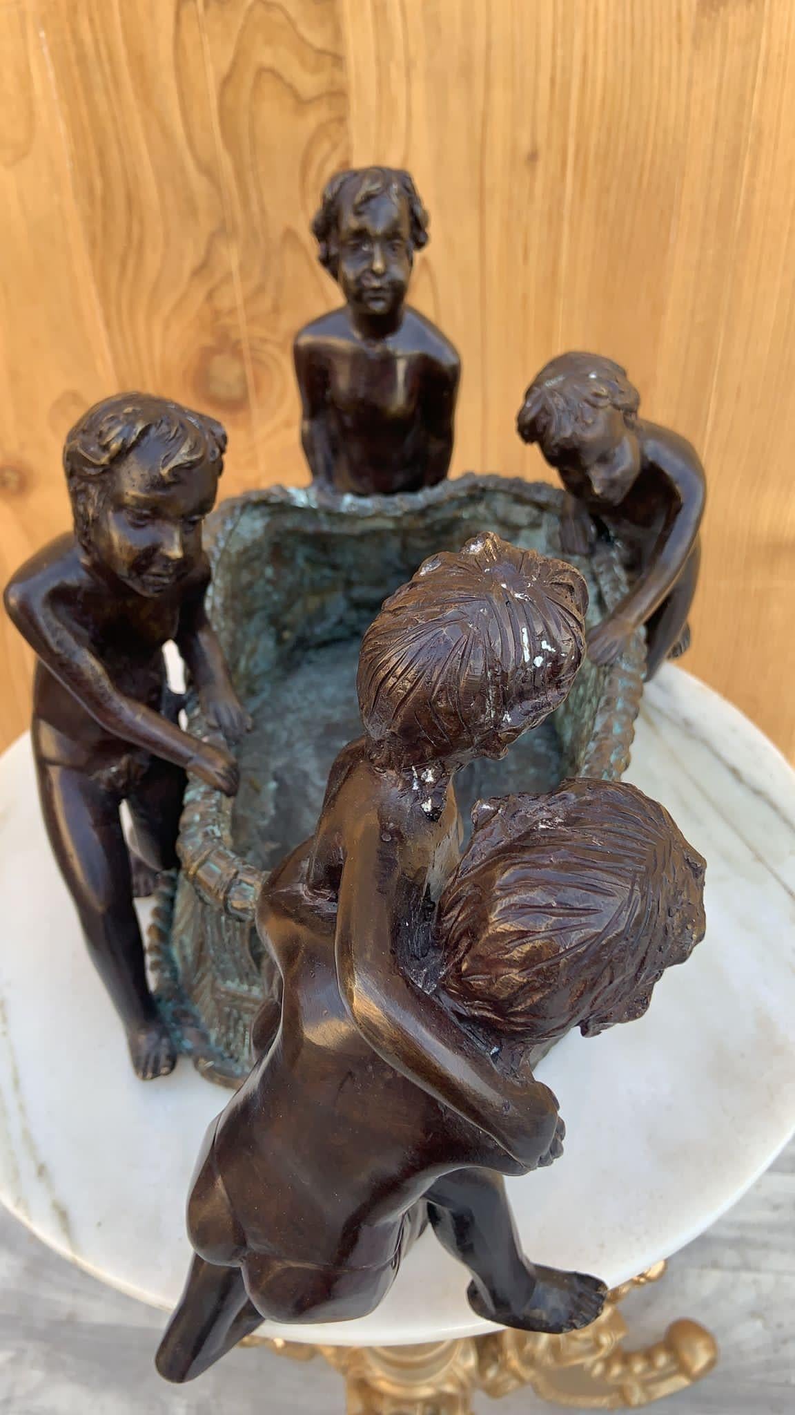Maitland-Smith Bronze Planter with Five Boys For Sale 3
