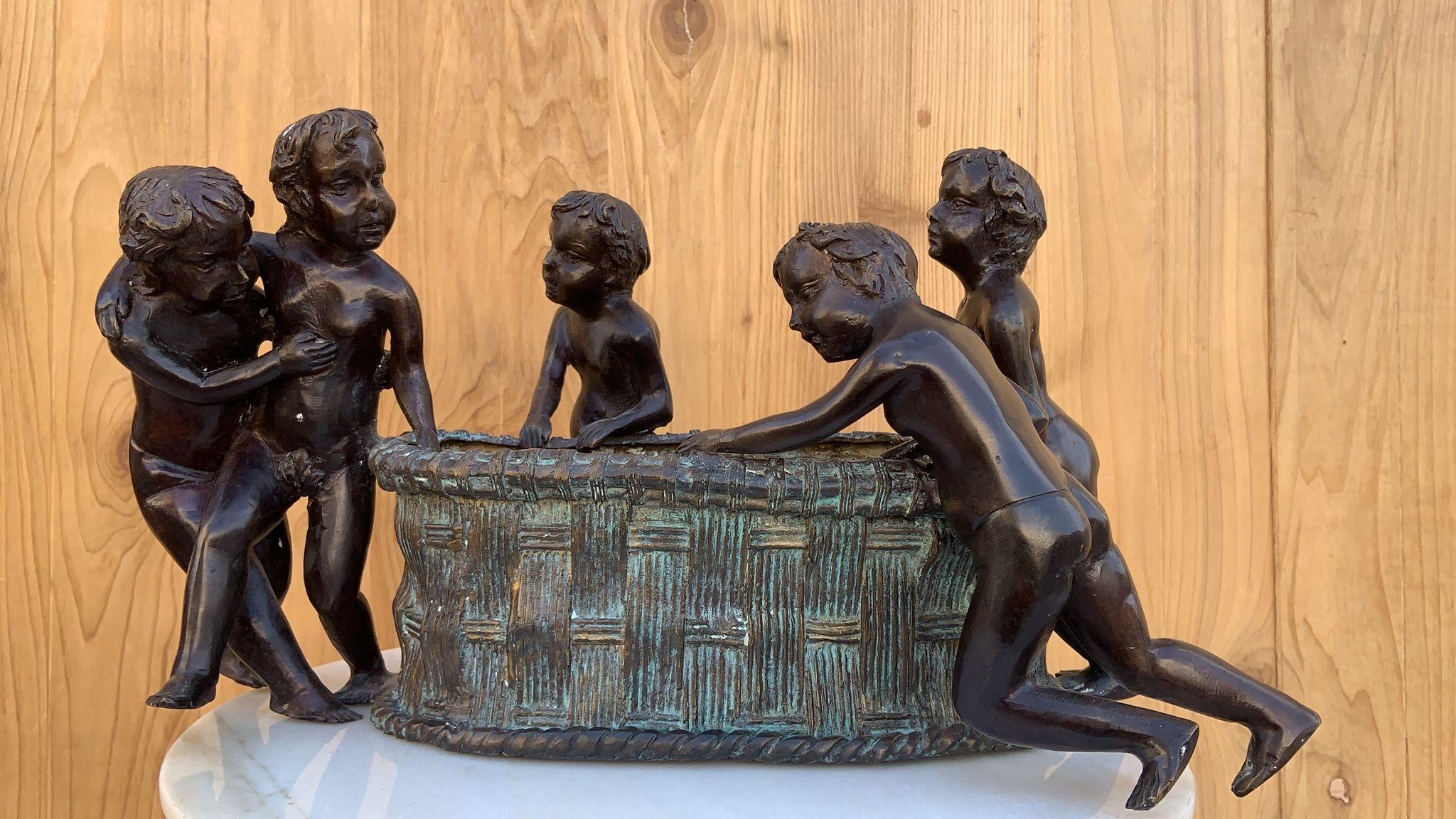 Maitland-Smith Bronze Planter with Five Boys For Sale 8