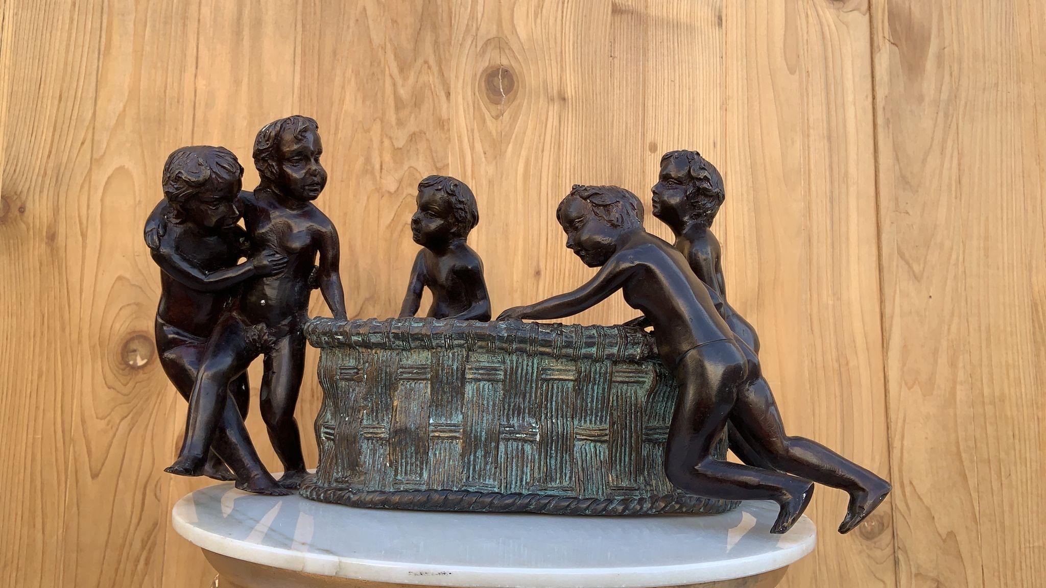 Maitland-Smith Bronze Planter with Five Boys For Sale 9