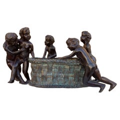 Vintage Maitland-Smith Bronze Planter with Five Boys