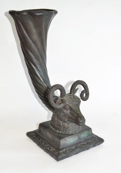 Maitland Smith Bronze Ram's Head Vase Cornucopia, 1980's USA
