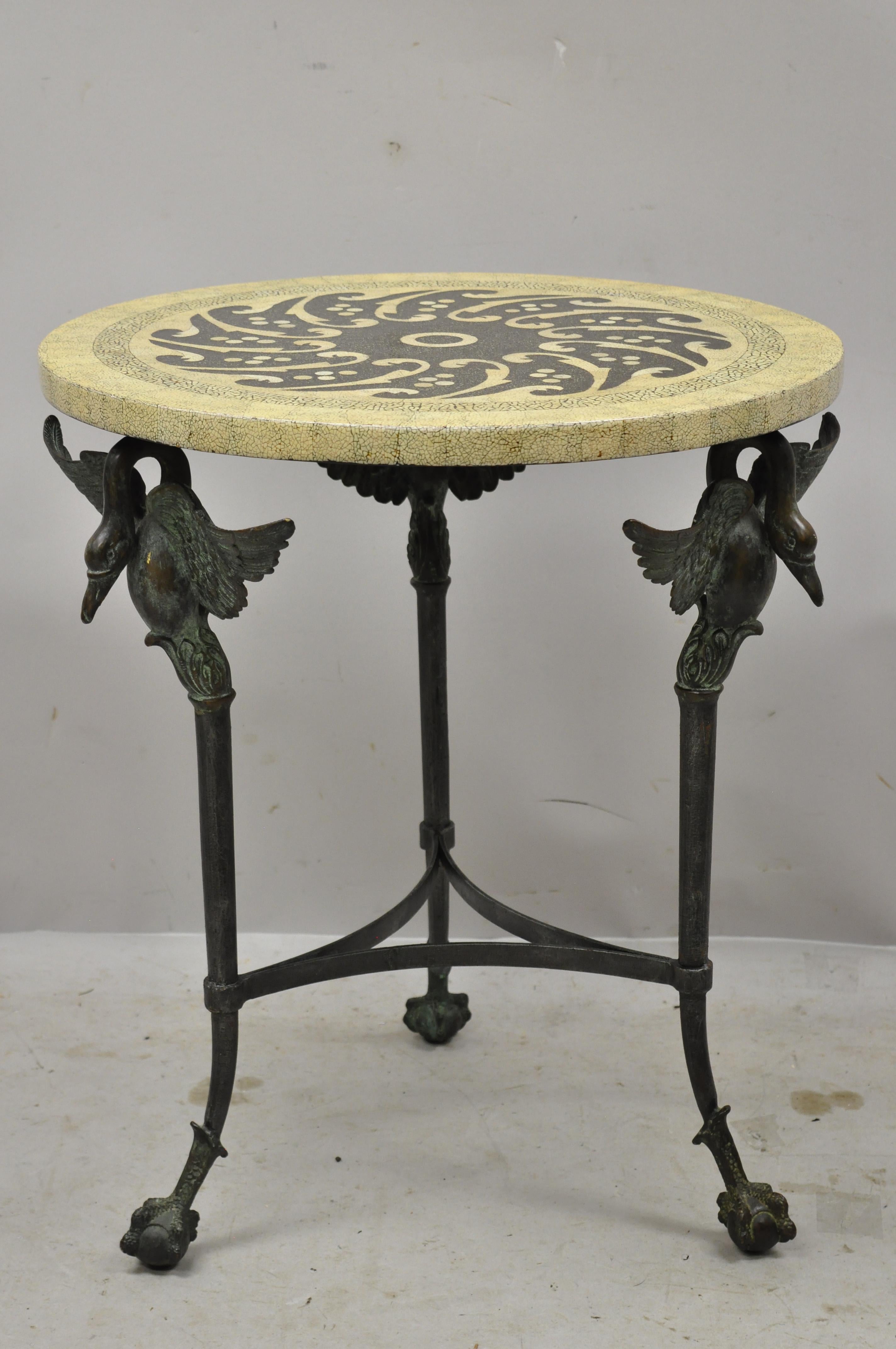 Maitland Smith Bronze Regency Swan Mosaic Lacquer Round Occasional Side Table 6