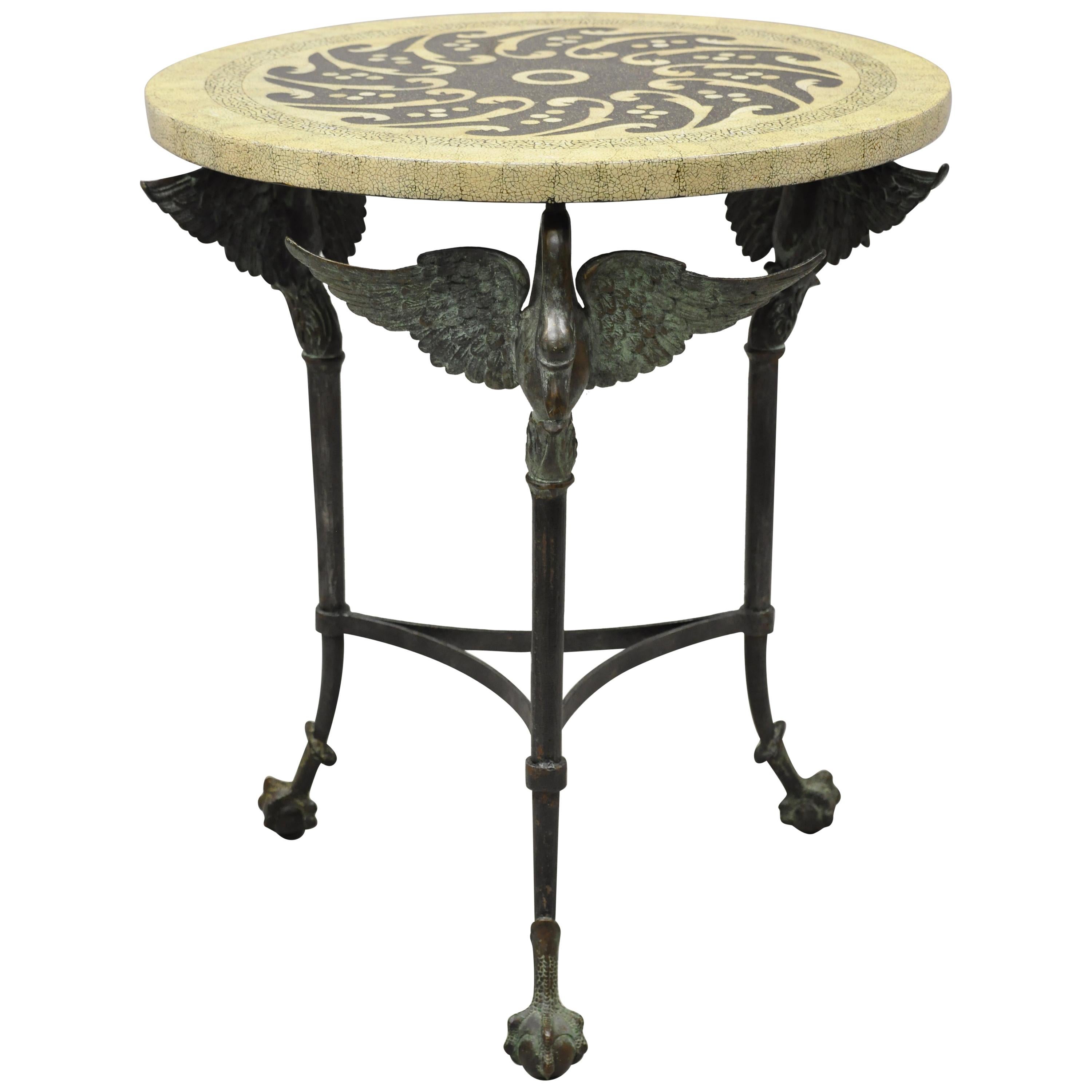 Maitland Smith Bronze Regency Swan Mosaic Lacquer Round Occasional Side Table