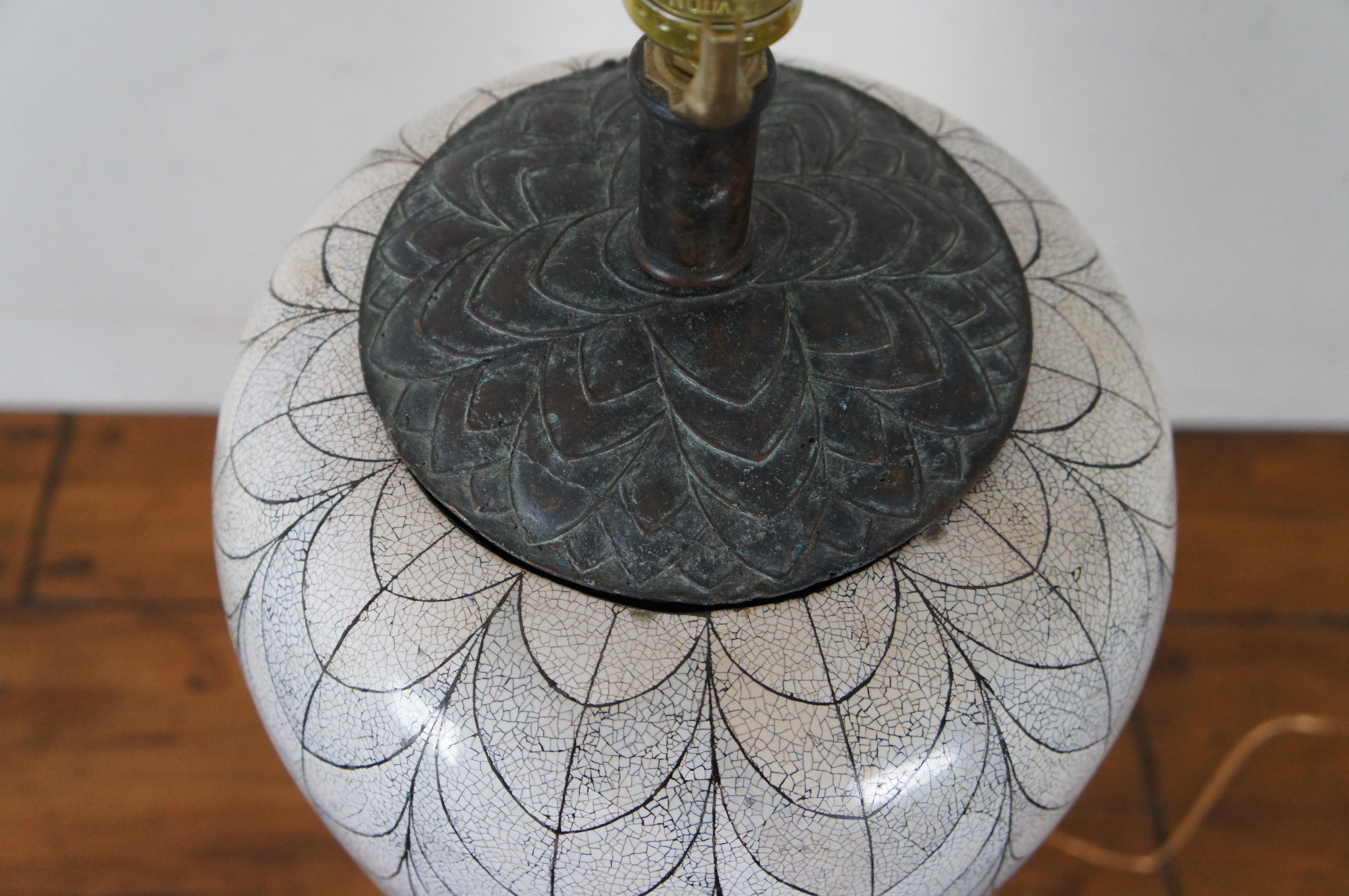 Maitland Smith Bronze & Shell Mosaic Footed Ginger Jar Urn Table Lamp 30