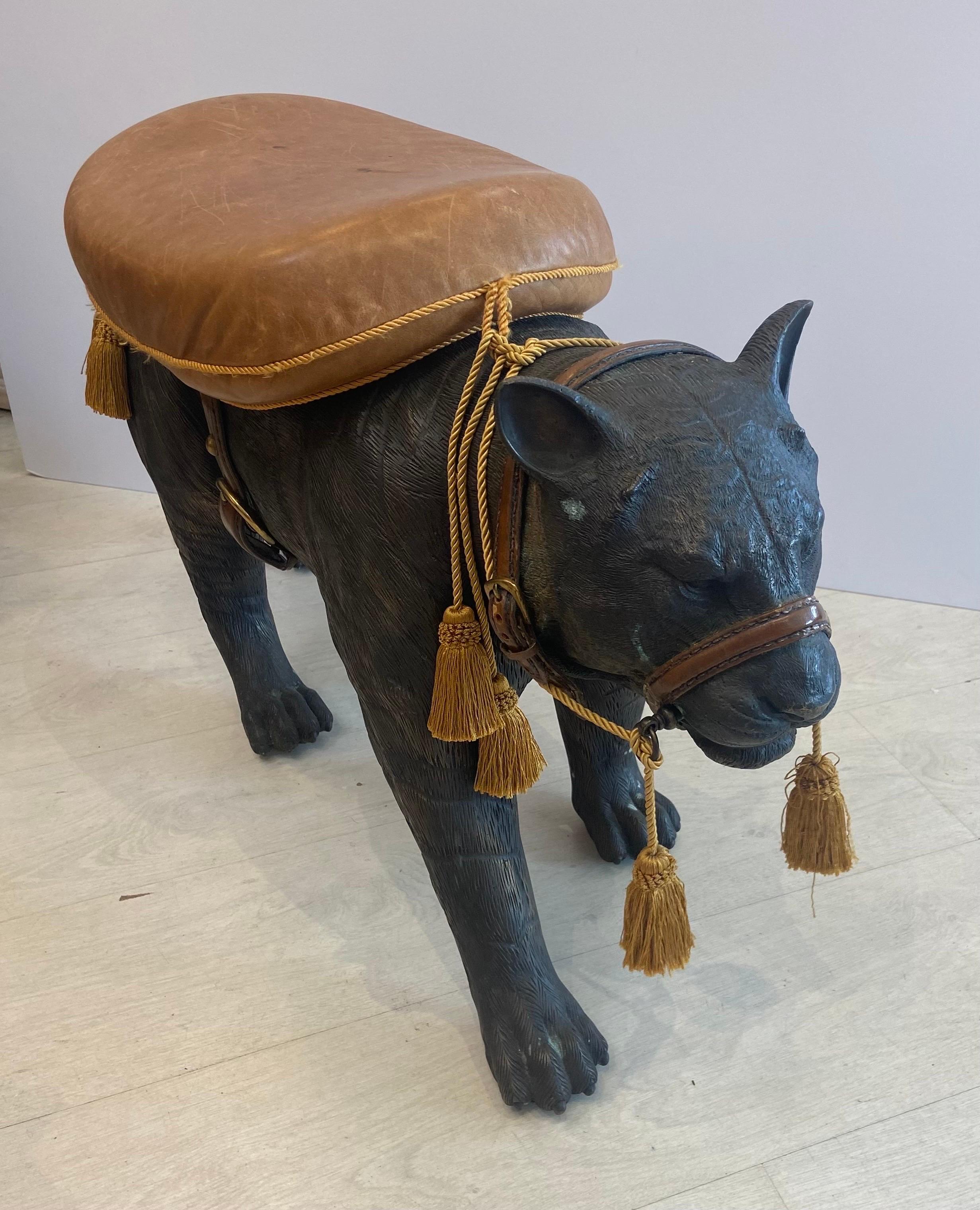 Hollywood Regency Maitland Smith Bronze Tiger Leather Saddle Seat