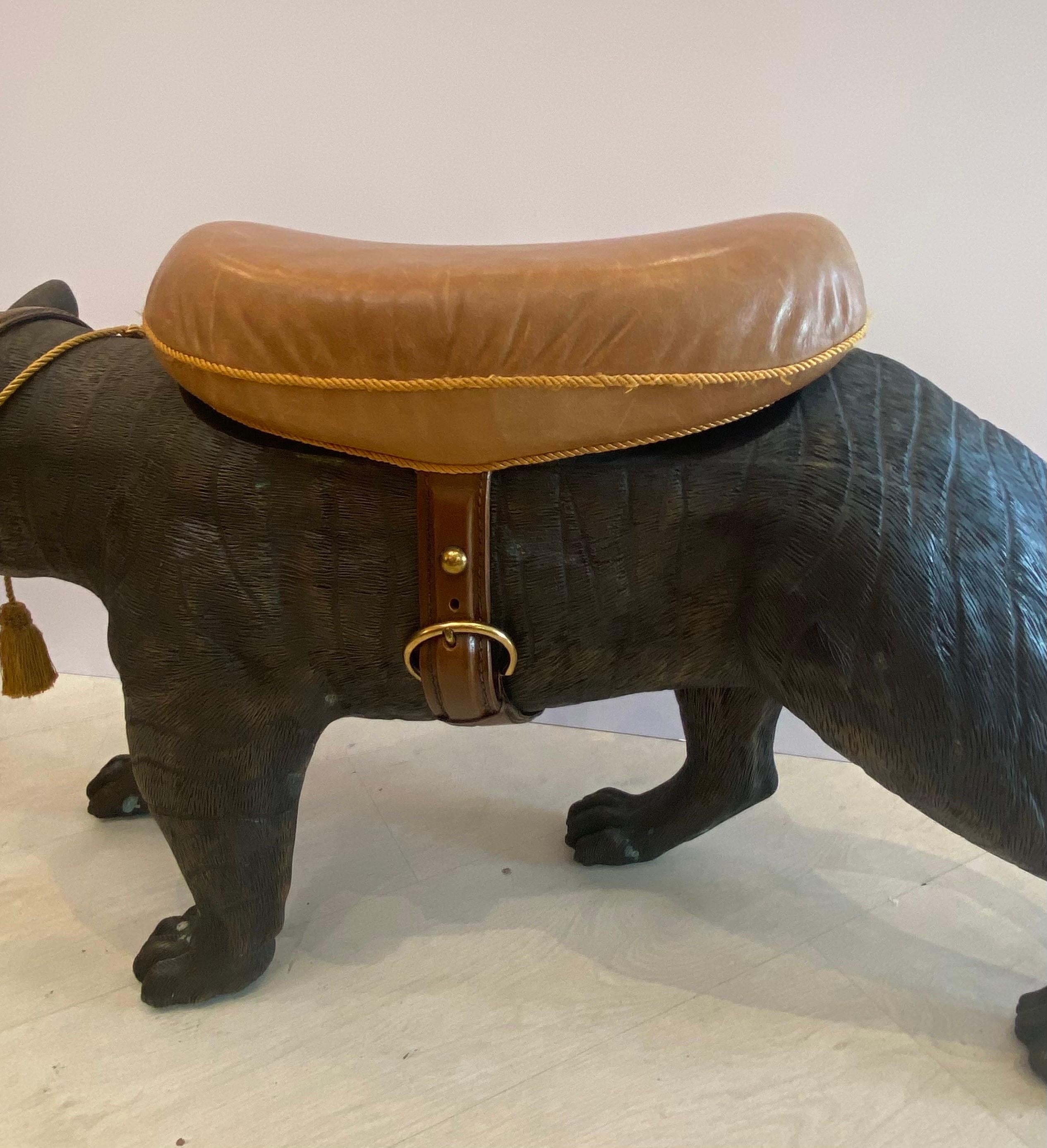 Maitland Smith Bronze Tiger Leather Saddle Seat In Good Condition In West Palm Beach, FL