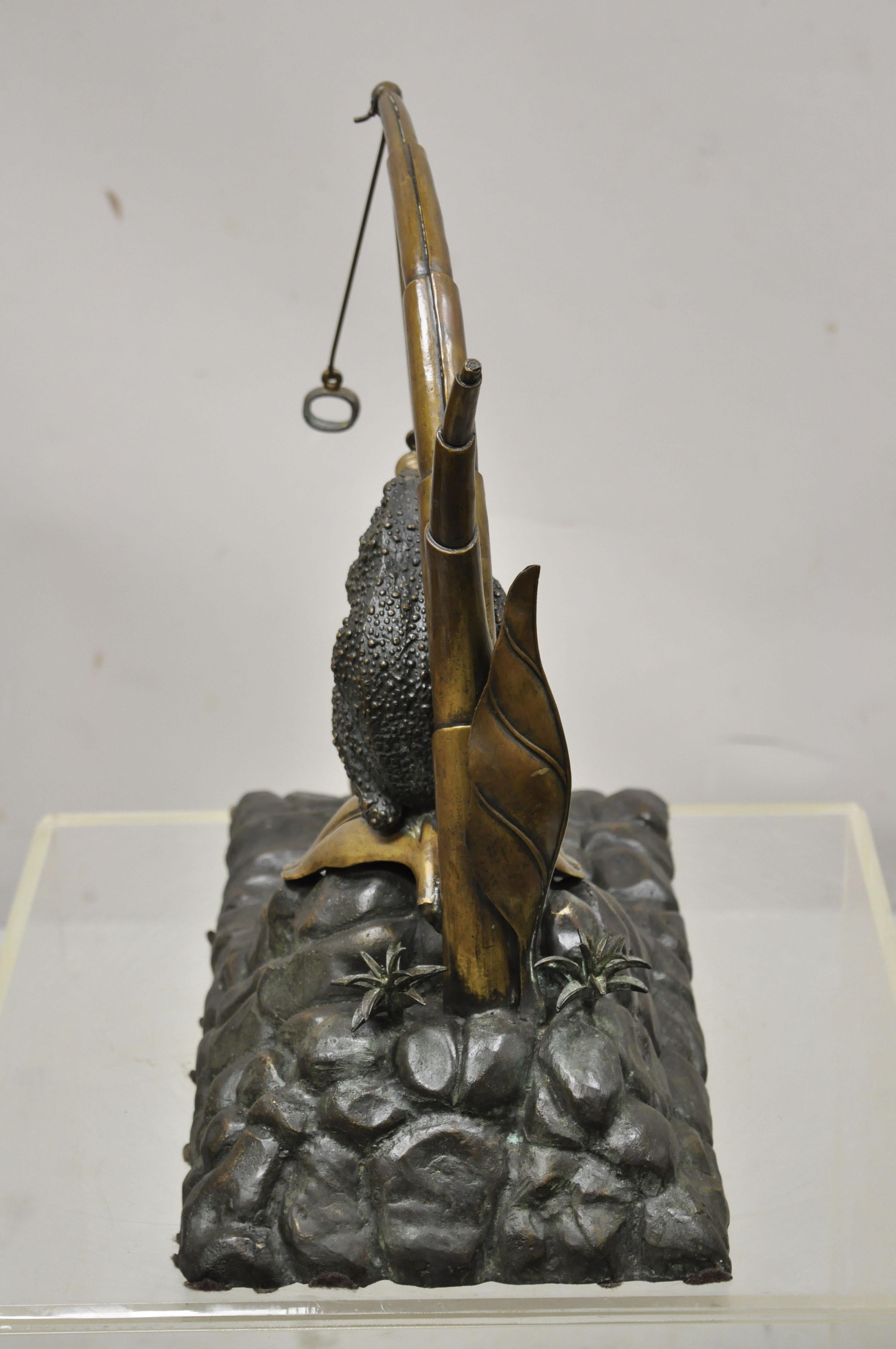 Maitland Smith Bronze Toad Frog Lily Pad Inkwell Pen Holder Sculpture ...