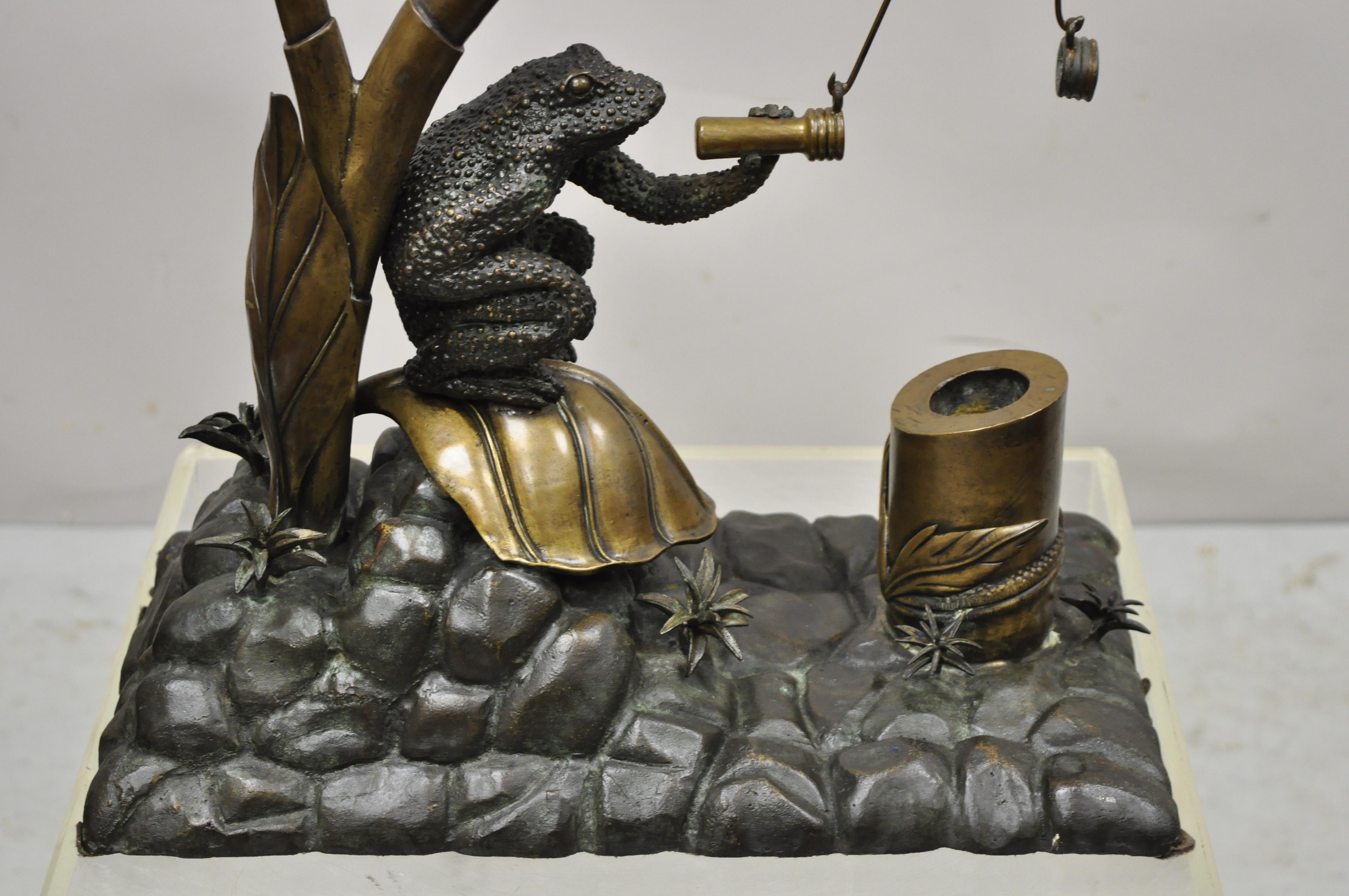 Maitland Smith Bronze Toad Frog Lily Pad Inkwell Pen Holder Sculpture Statue In Good Condition For Sale In Philadelphia, PA