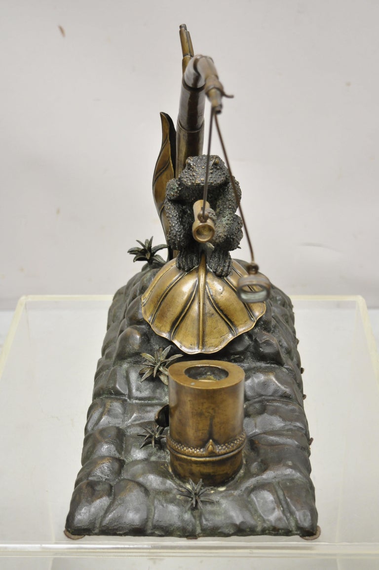 Maitland Smith Bronze Toad Frog Lily Pad Inkwell Pen Holder Sculpture ...