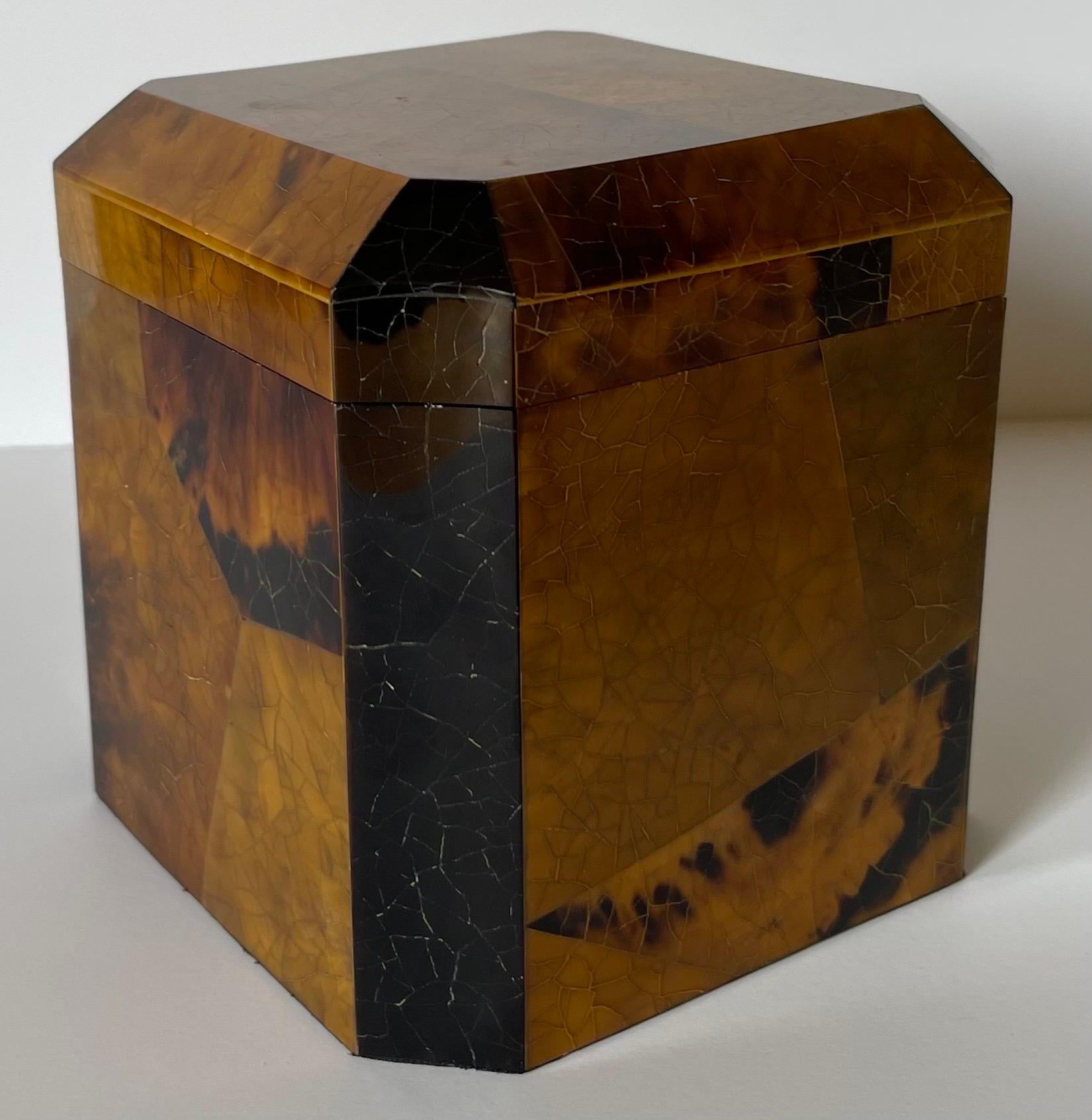 Modern Maitland Smith Brown Penshell Cube Decorative Box For Sale