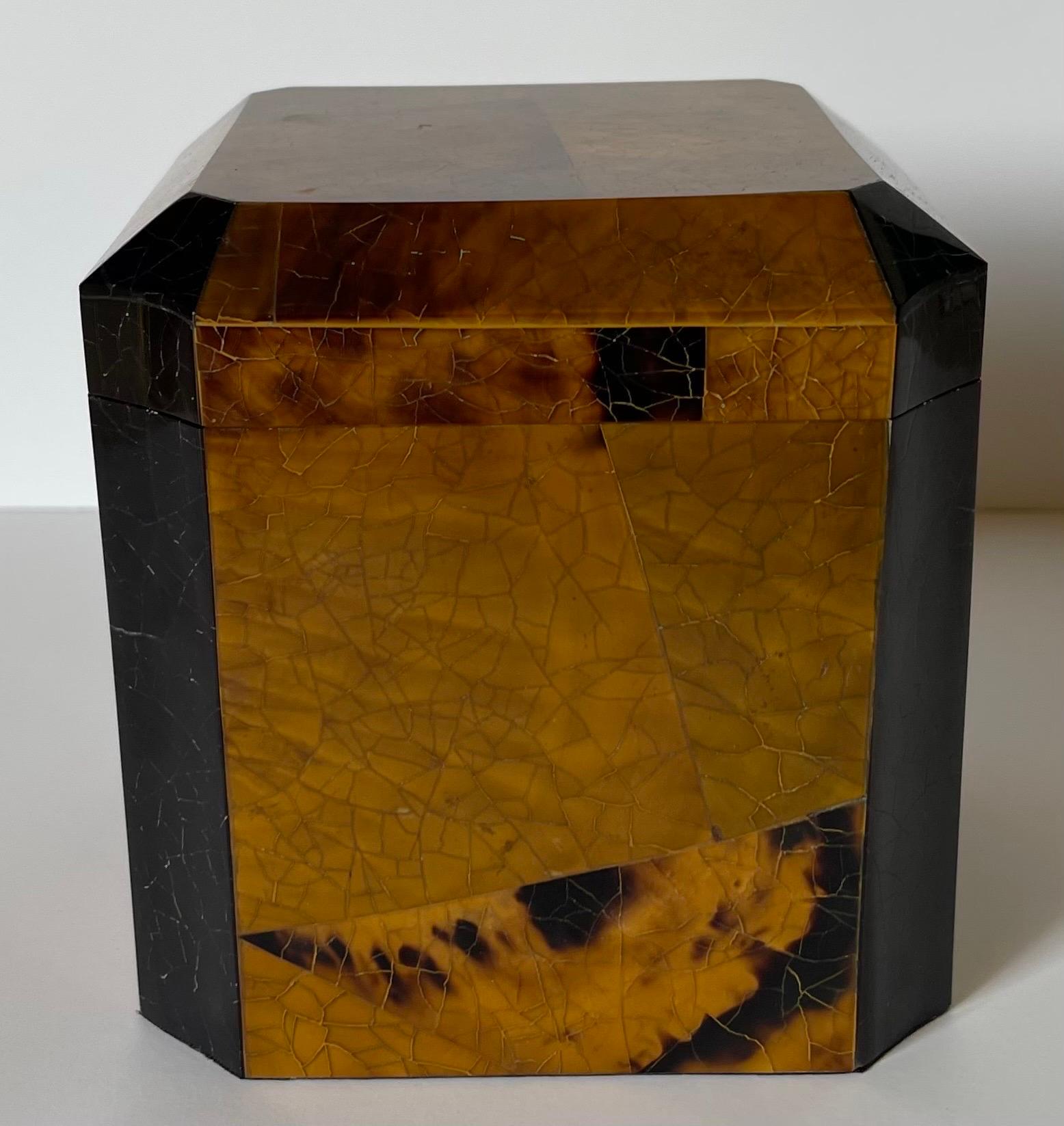 American Maitland Smith Brown Penshell Cube Decorative Box For Sale