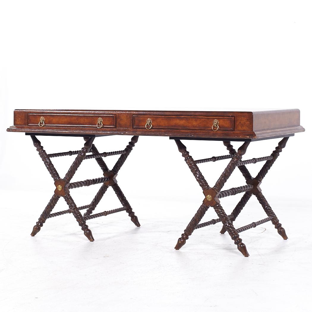Modern Maitland Smith Campaign Style Leather Top Desk For Sale