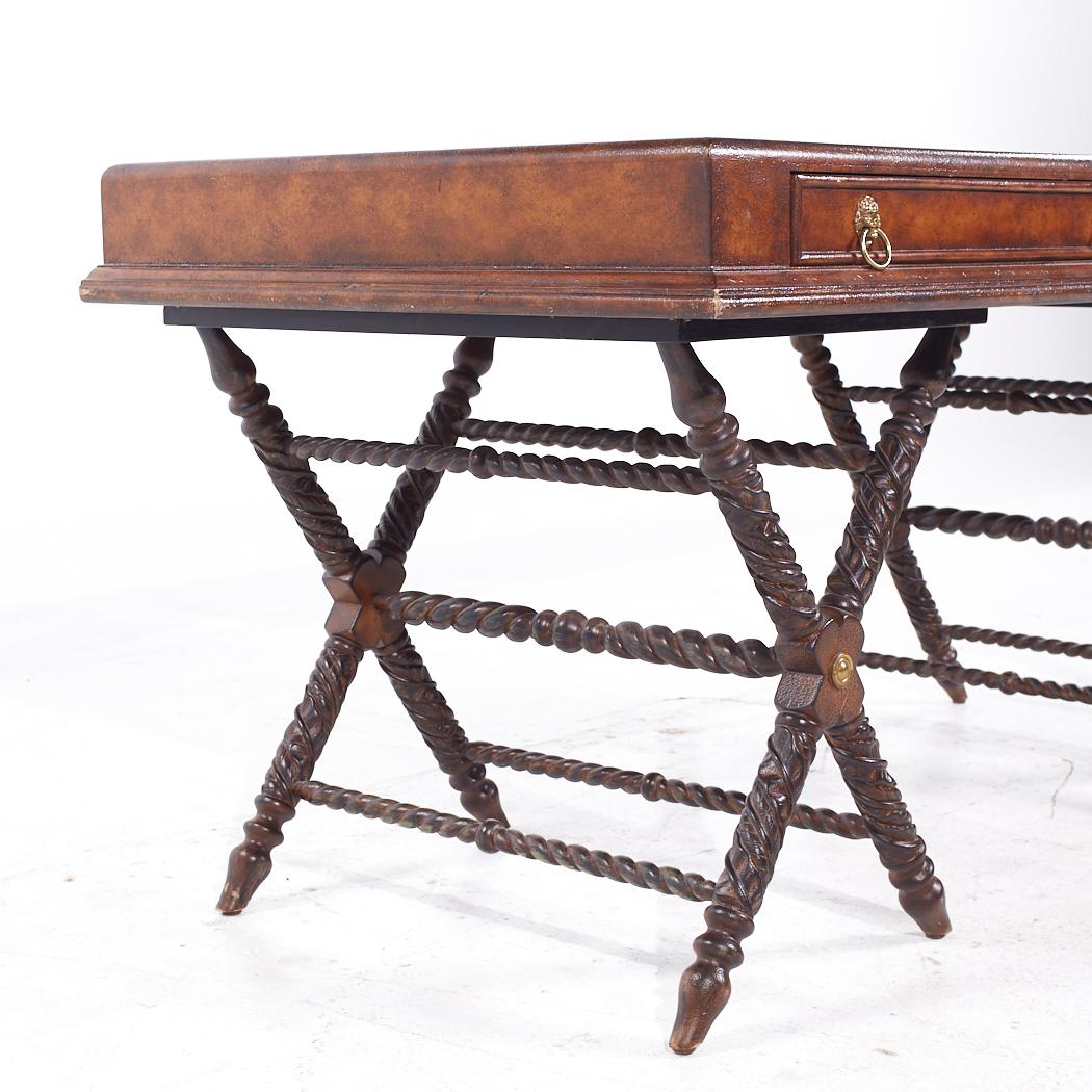 American Maitland Smith Campaign Style Leather Top Desk For Sale
