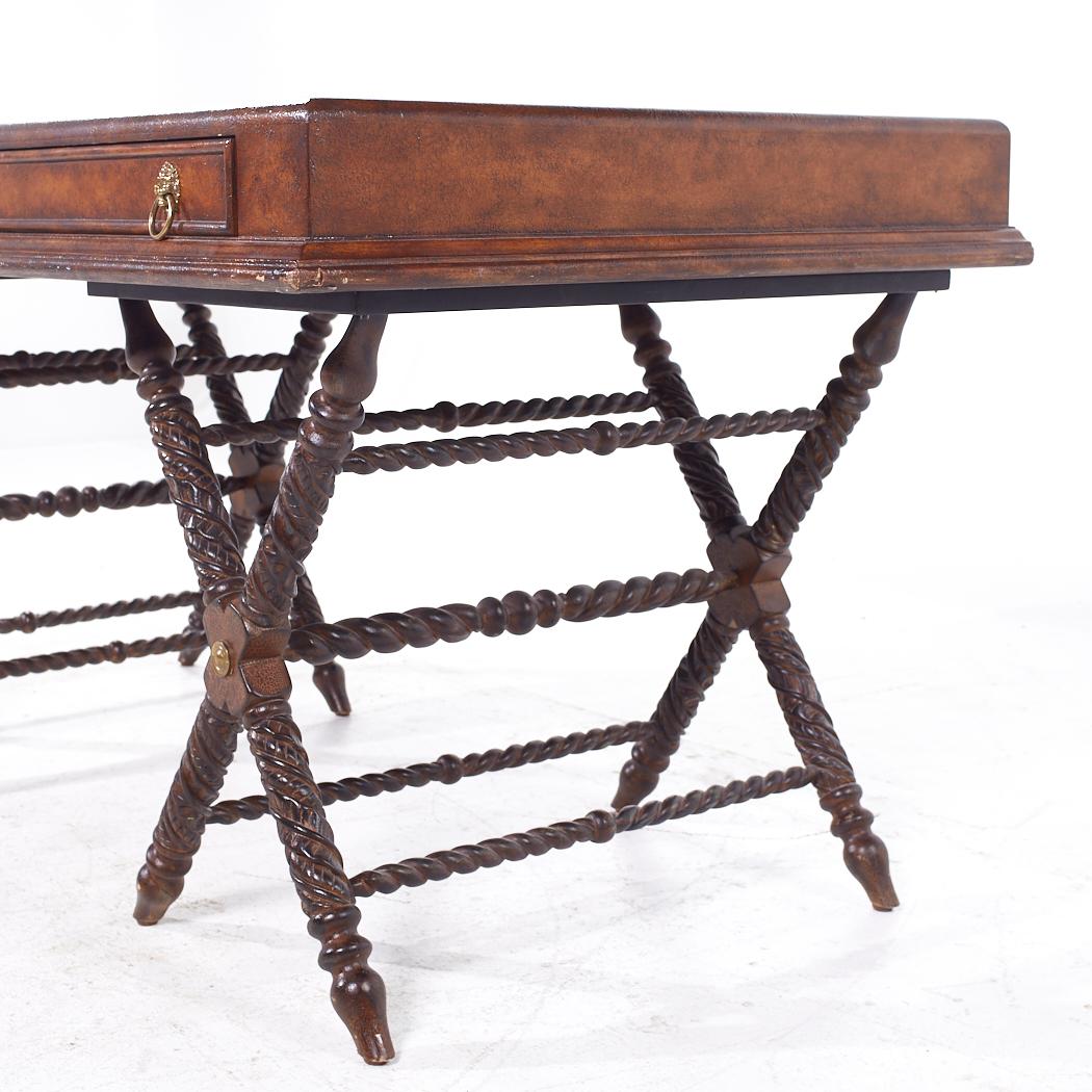 Maitland Smith Campaign Style Leather Top Desk In Good Condition For Sale In Countryside, IL