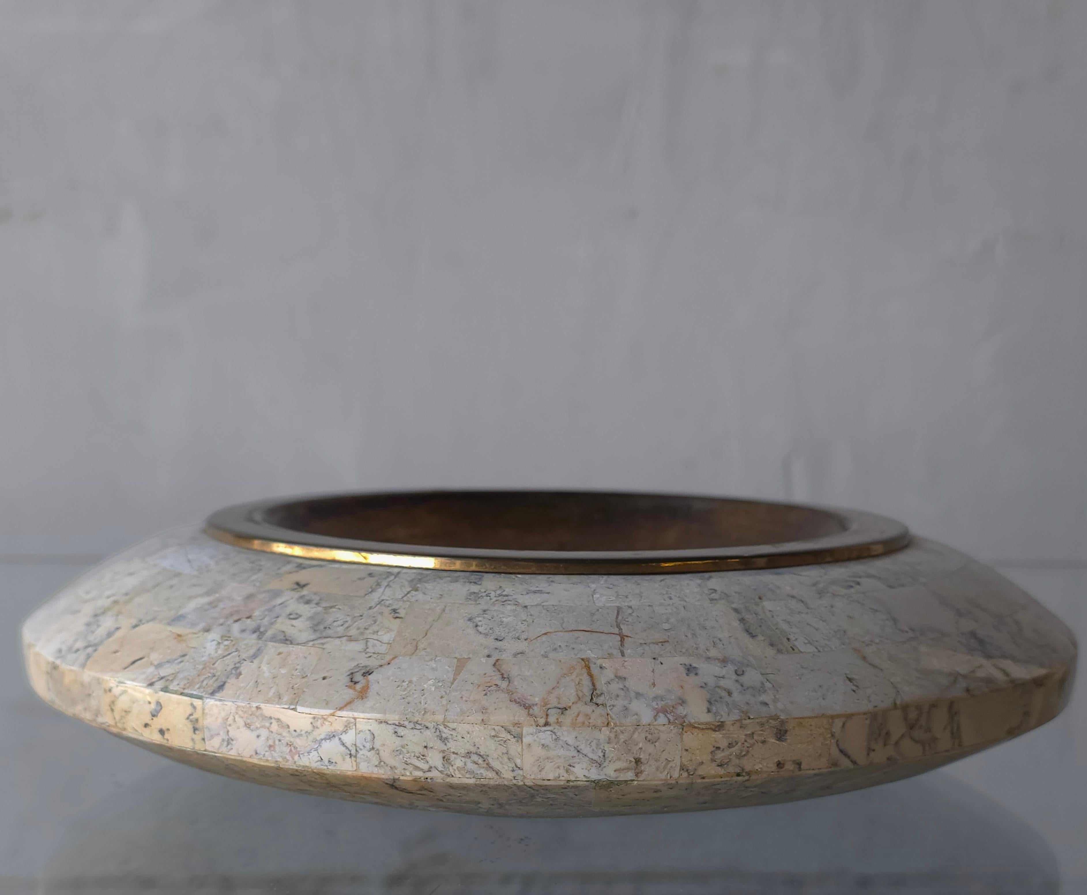 Brass Maitland Smith Candle Holder and Catch All Bowl Set For Sale