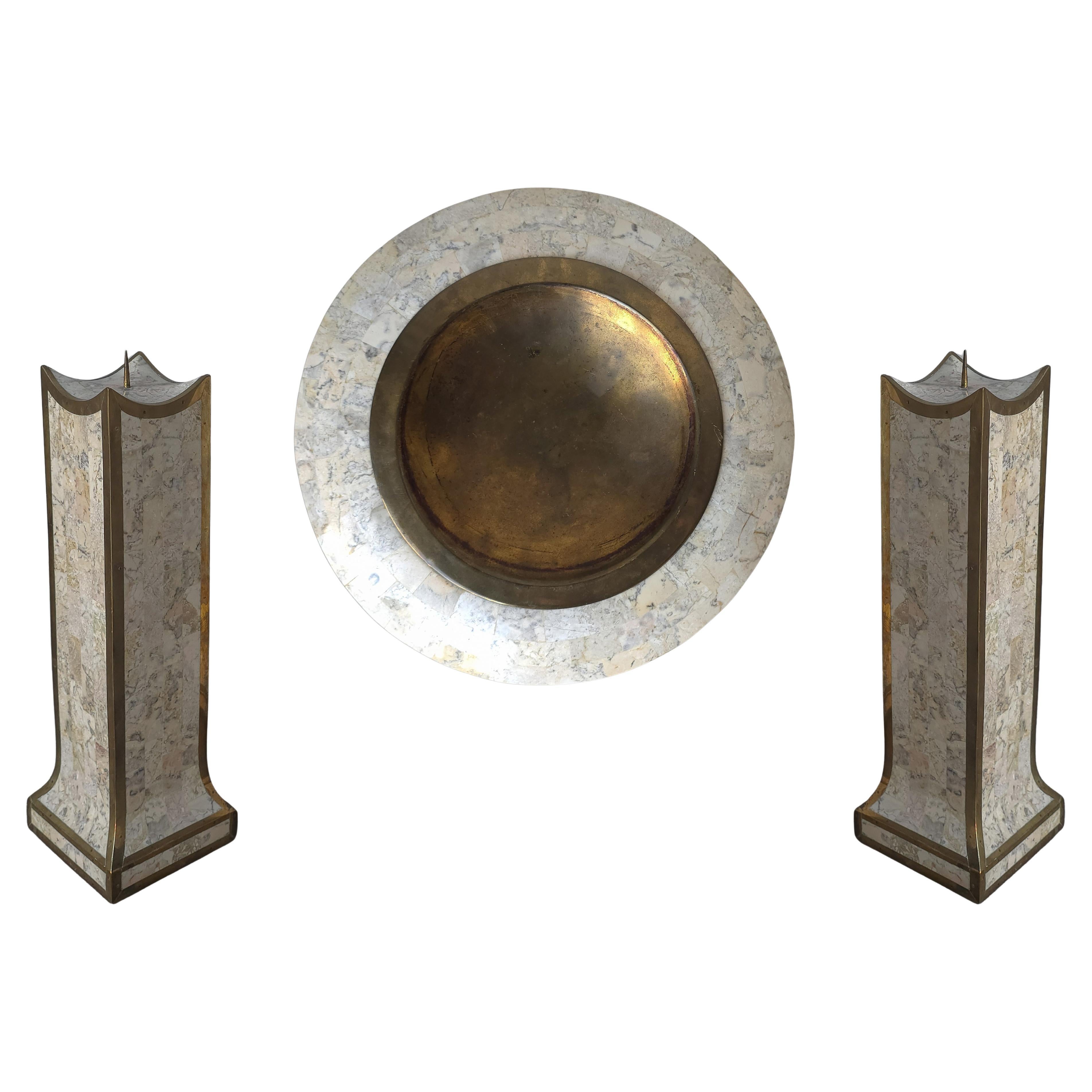 Maitland Smith Candle Holder and Catch All Bowl Set For Sale