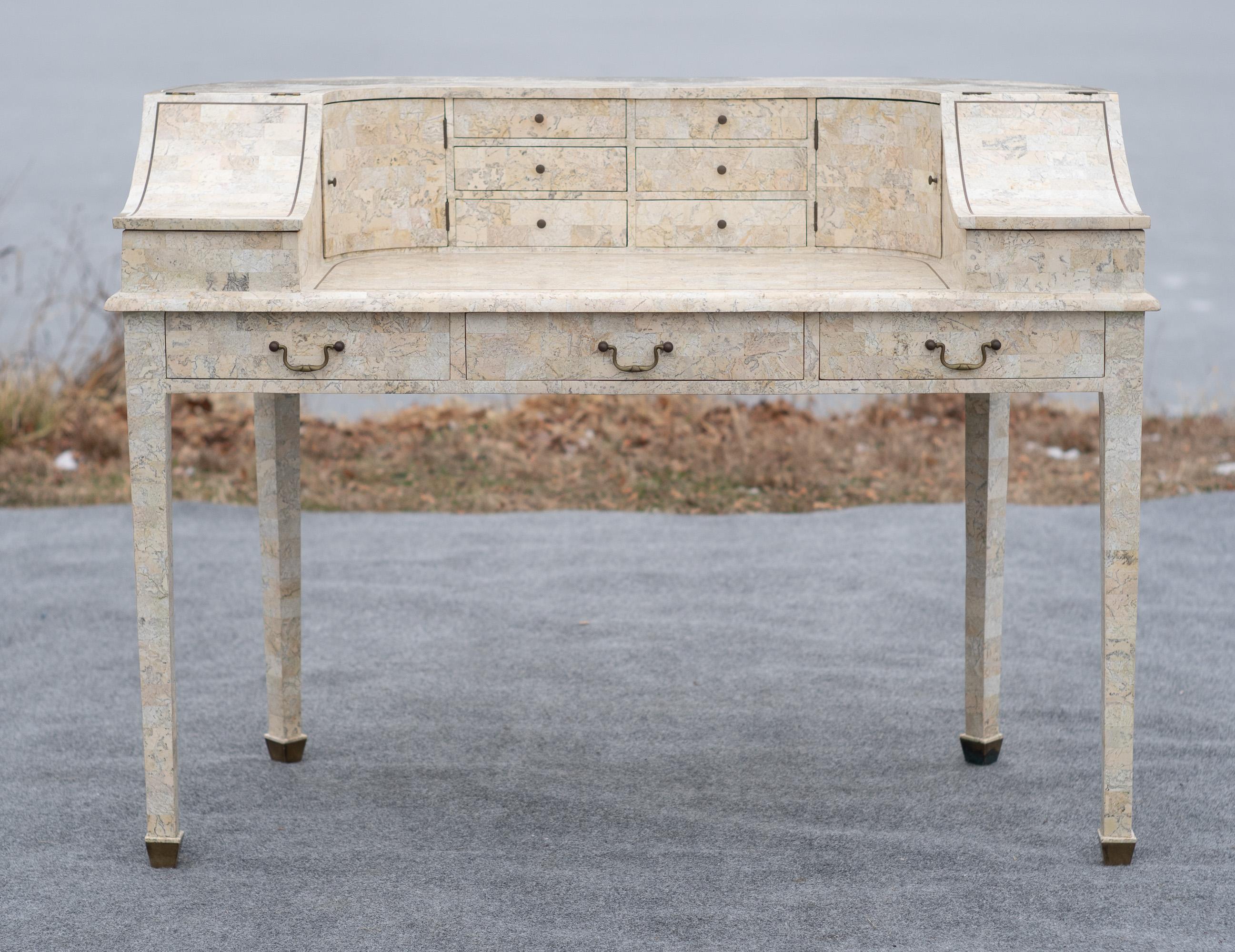 Maitland Smith Carlton House Style Tesselated Stone Desk with