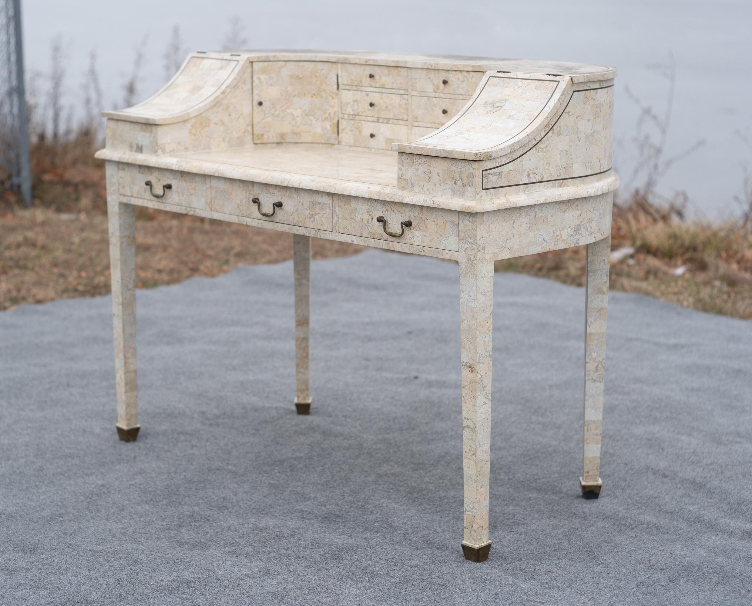Maitland Smith Carlton House Style Tesselated Stone Desk with